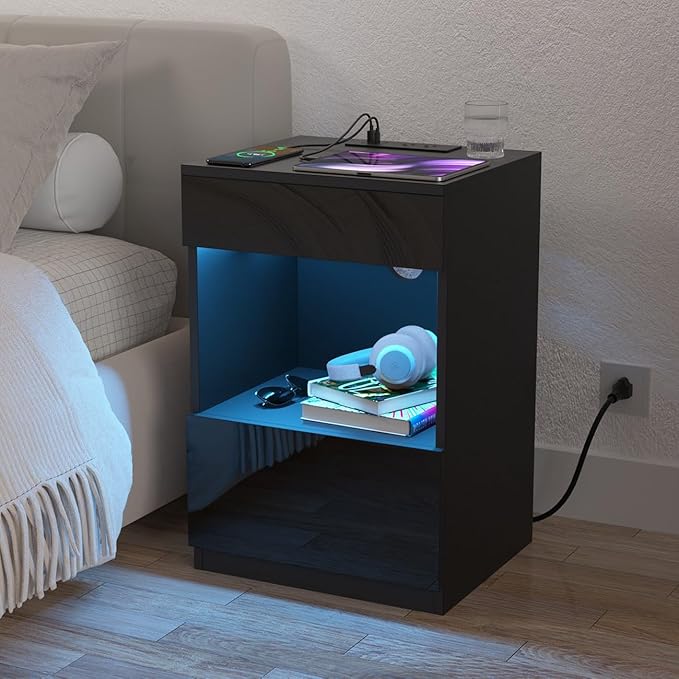 HOMMPA Set of 2 Open Shelf LED Nightstands