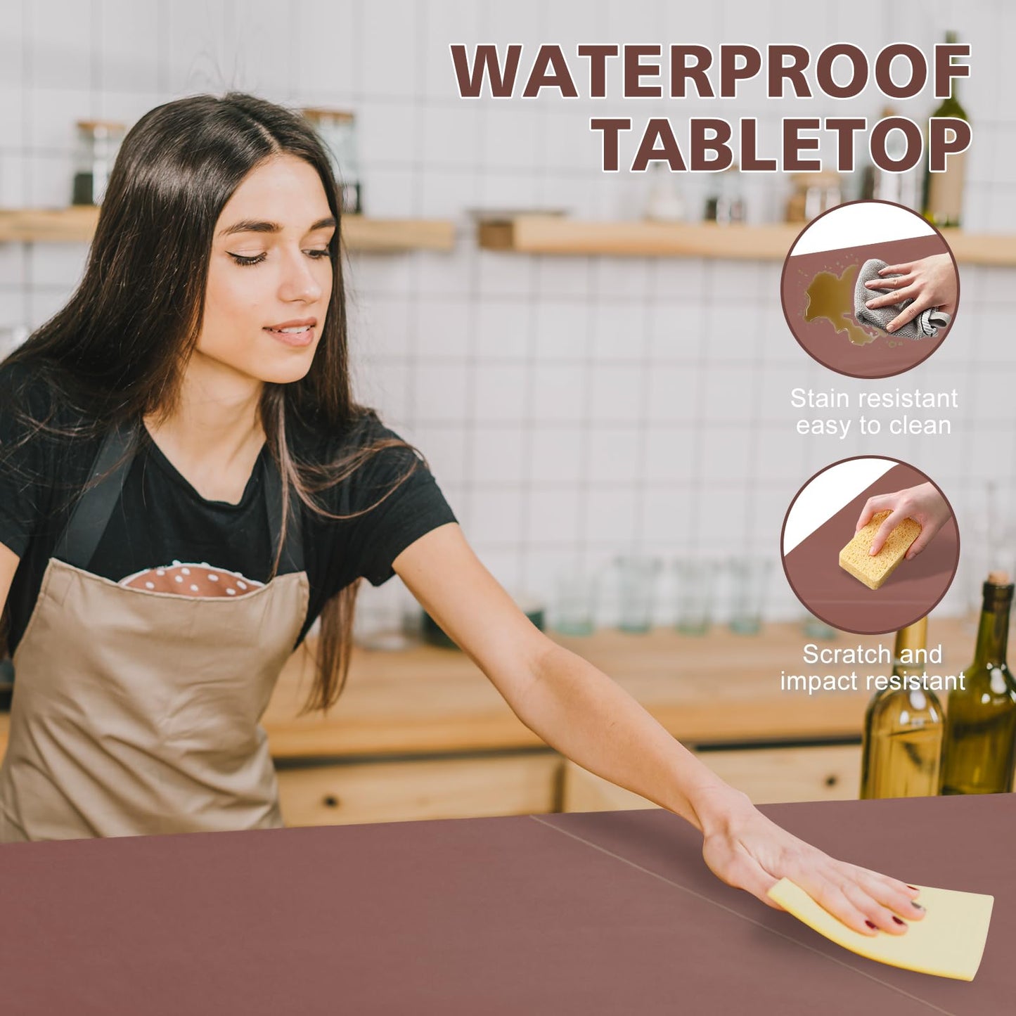 SculPong 4 FT Folding Table with Carry Handle, Portable Fold-in-Half Plastic Table, Rectangle Foldable Table for Indoor/Outdoor Brown