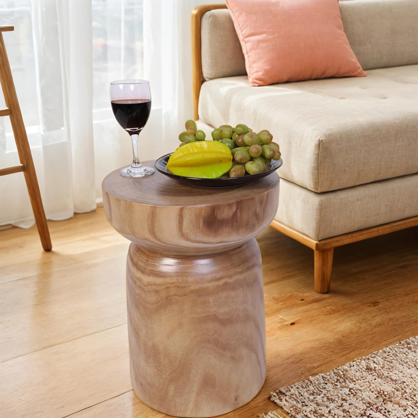 TORMAYS HOME Small Solid Wood Round Side Table, 15.75” H Tree Stump Accent Table, Rustic Farmhouse End Table for Living Room Bedroom, Fully Assembled