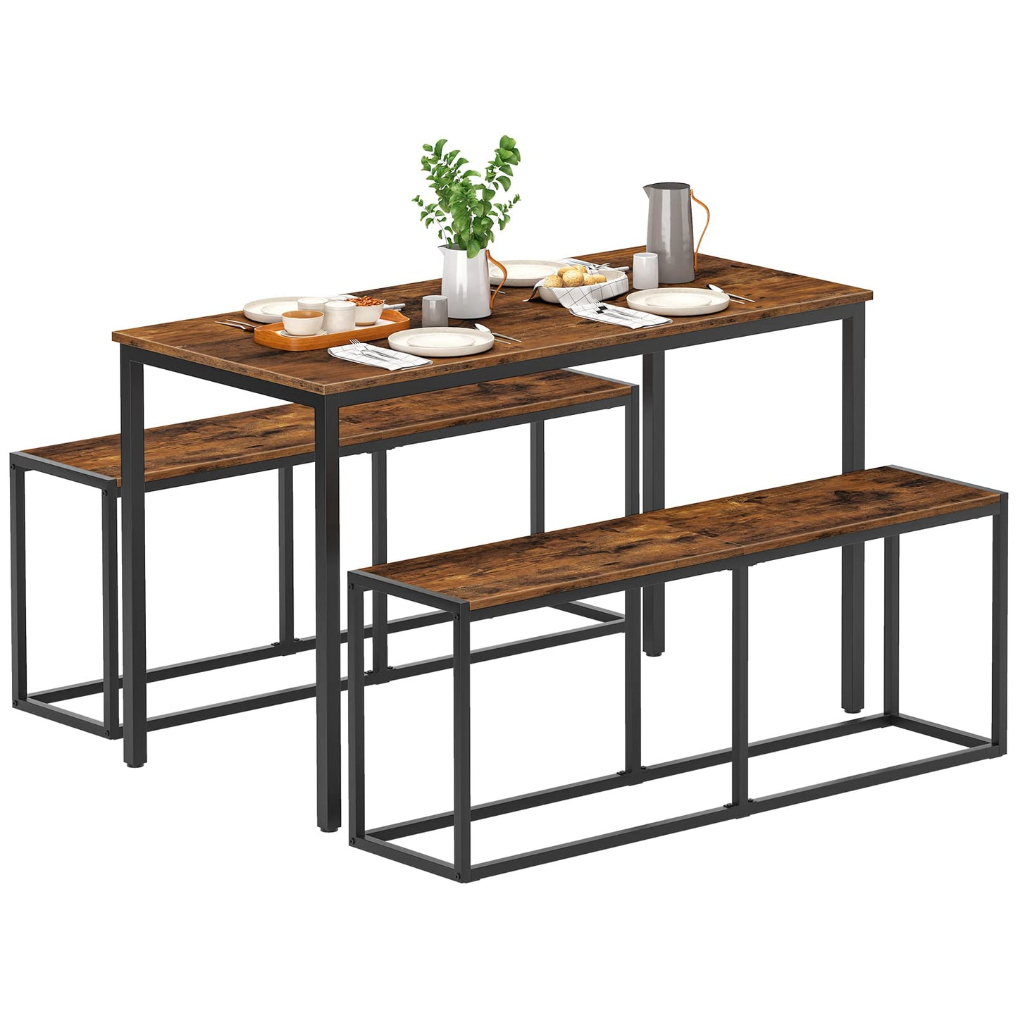 HOOBRO Dining Bench, 47.2 Inch Dining Table Bench, Industrial Style Kitchen Bench, Steel Frame, Easy to Assemble, for Kitchen, Dining Room, Rustic Brown and Black BF12CD01