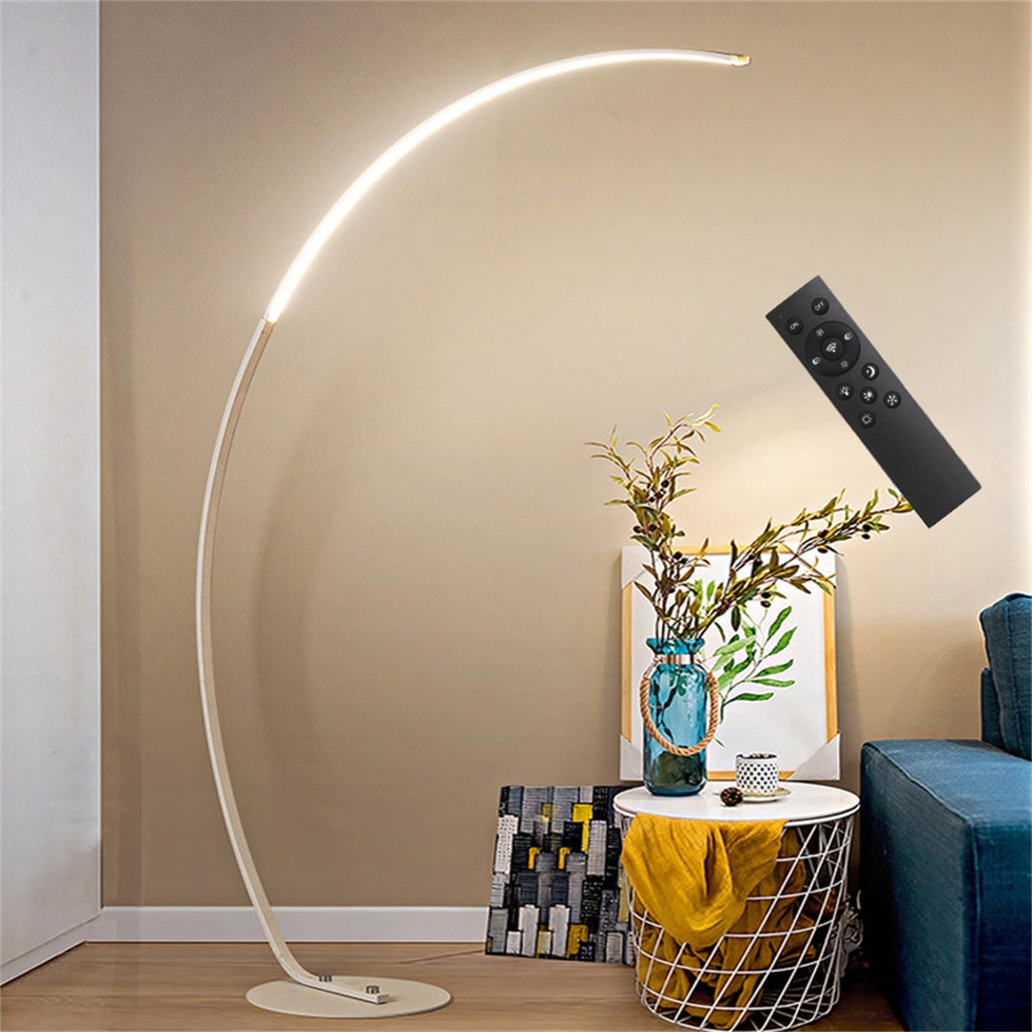 GKOKG Floorps,with Table Modern Arc Floorp 170Cm Tall Standingp with Remote, 3 Color Temperature & Stepless Arched Readingp, Led Archps for Livir