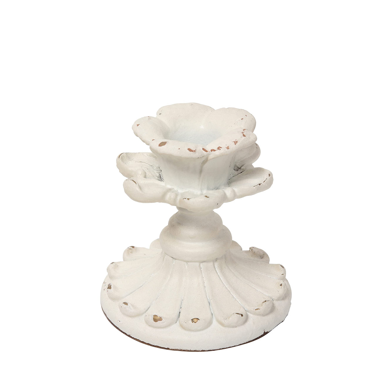 SOFE White Candle Stick Holder Vintage, Flower Candlestick Holder, 3 Inch Resin Taper Candle Holder Small, Short Rustic Candle Centerpieces for Tables, Wedding, Dining, Party