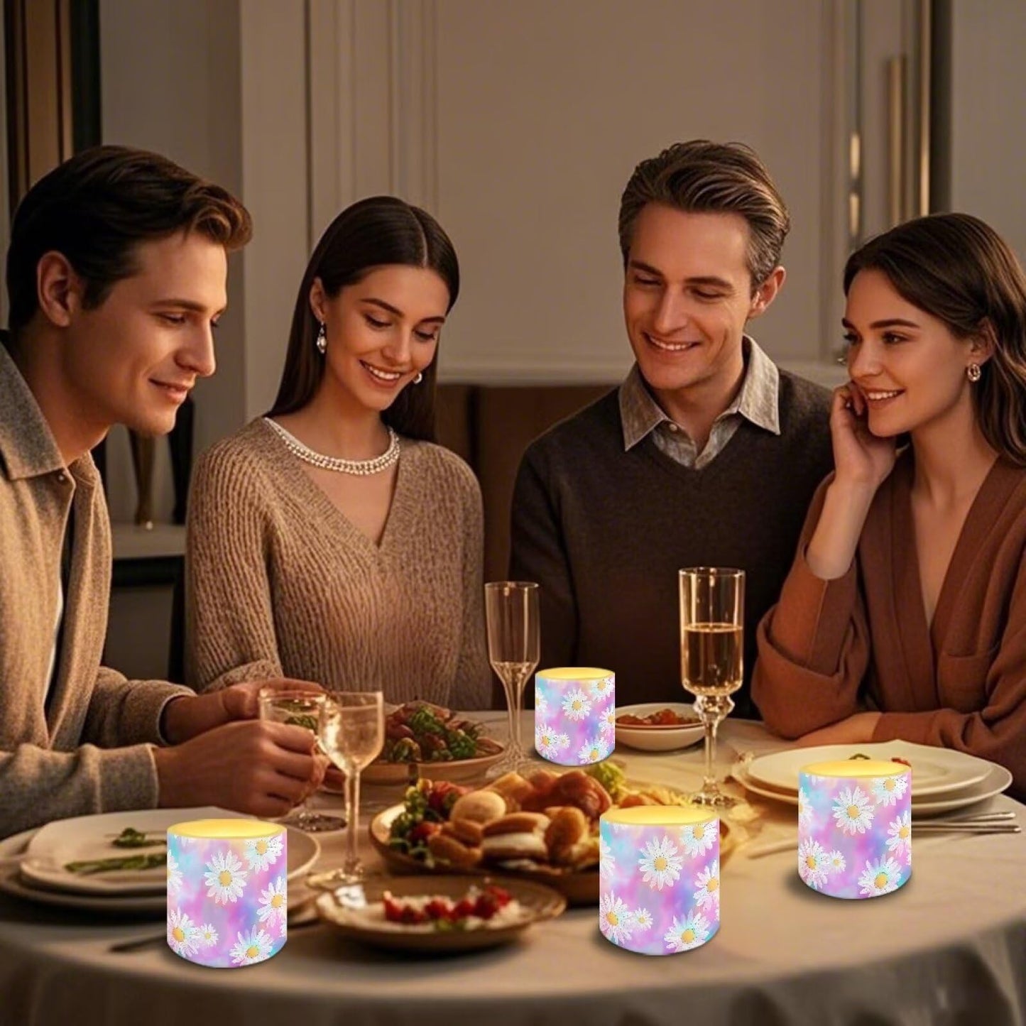 Cozeyat Pastel Floral LED Candles Set of 4 Battery Powered Flameless with Remote Timer Flickering Flame Waterproof for Home Table Garden Use