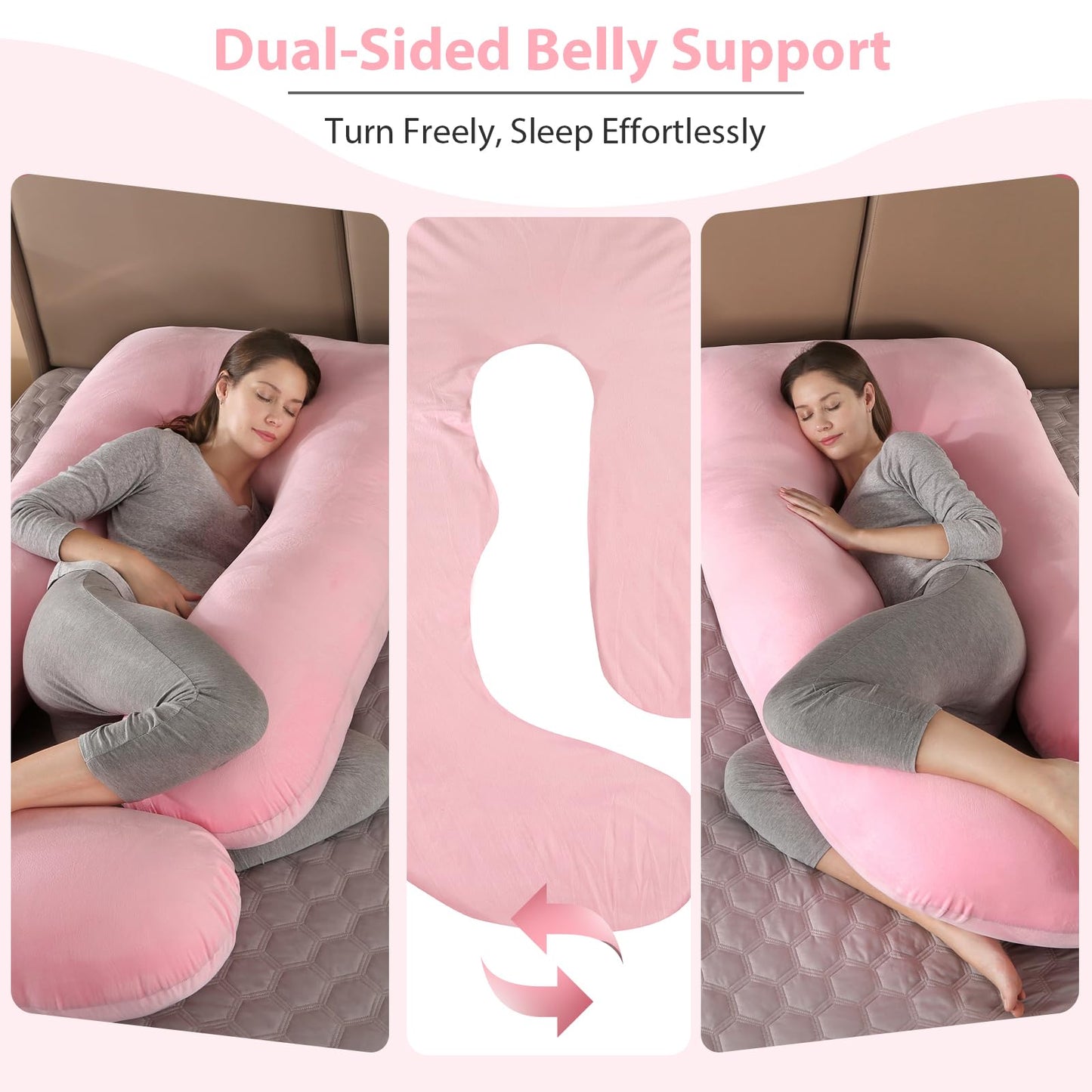 BATTOP Pregnancy Pillows for Sleeping- U Shaped Full Body Maternity Pillow, Pregnancy Pillow for Side Sleepers with Removable Cover, Supports Back, Hips, Belly & Legs (Pale Pink)