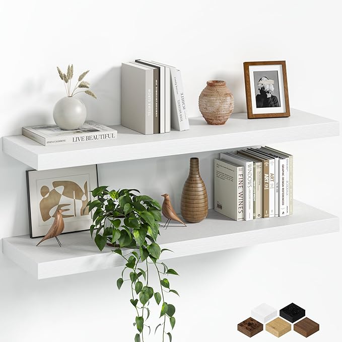 Fun Memories Floating Shelves for Wall, 32 Inch Set of 2 Rustic Wood Wall