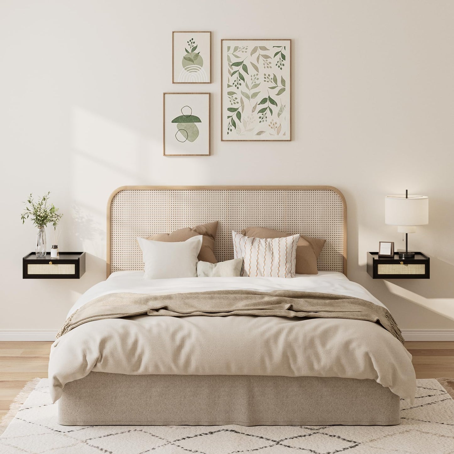 AEPOALUA Floating Nightstand,Wall Mounted Night Stand with Drawer,Small Floating Shelves,Floating Wood Bedside Table for Bedroom、Living Room、Bathroom (Bohemian, Black.)