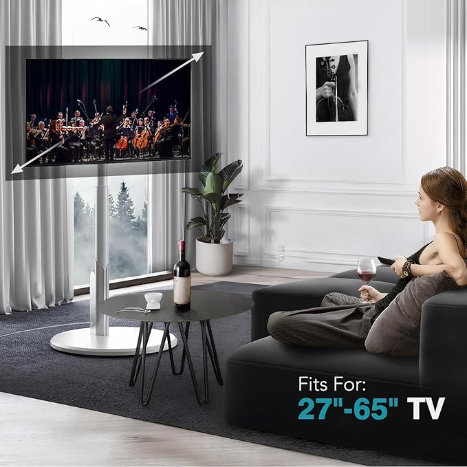 Floor Mobile TV Stand with Power Outlet, Rolling TV Cart