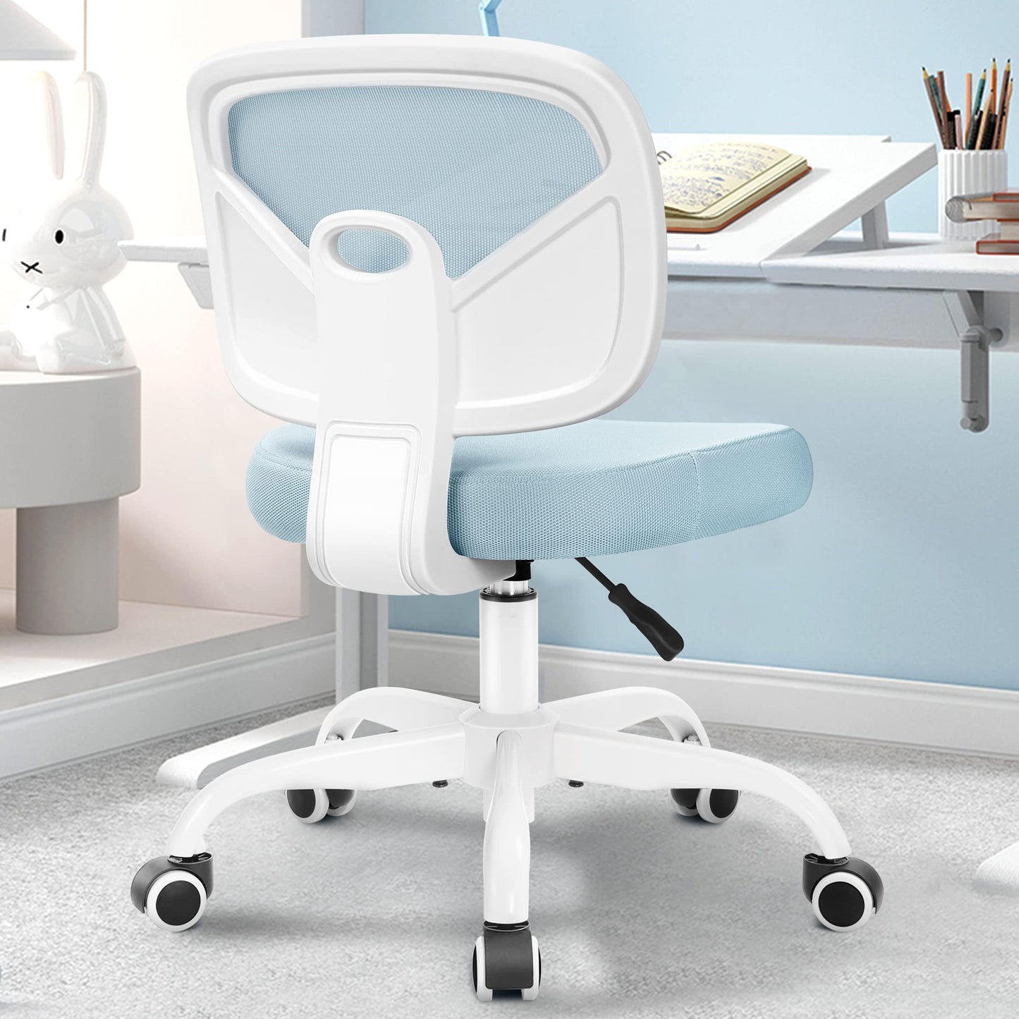 Primy Tall Drafting Desk Chair - Armless, Adjustable Height, Mesh Back, Rolling, Standing Desk Chair for Art Room, Office or Home (Light Blue)