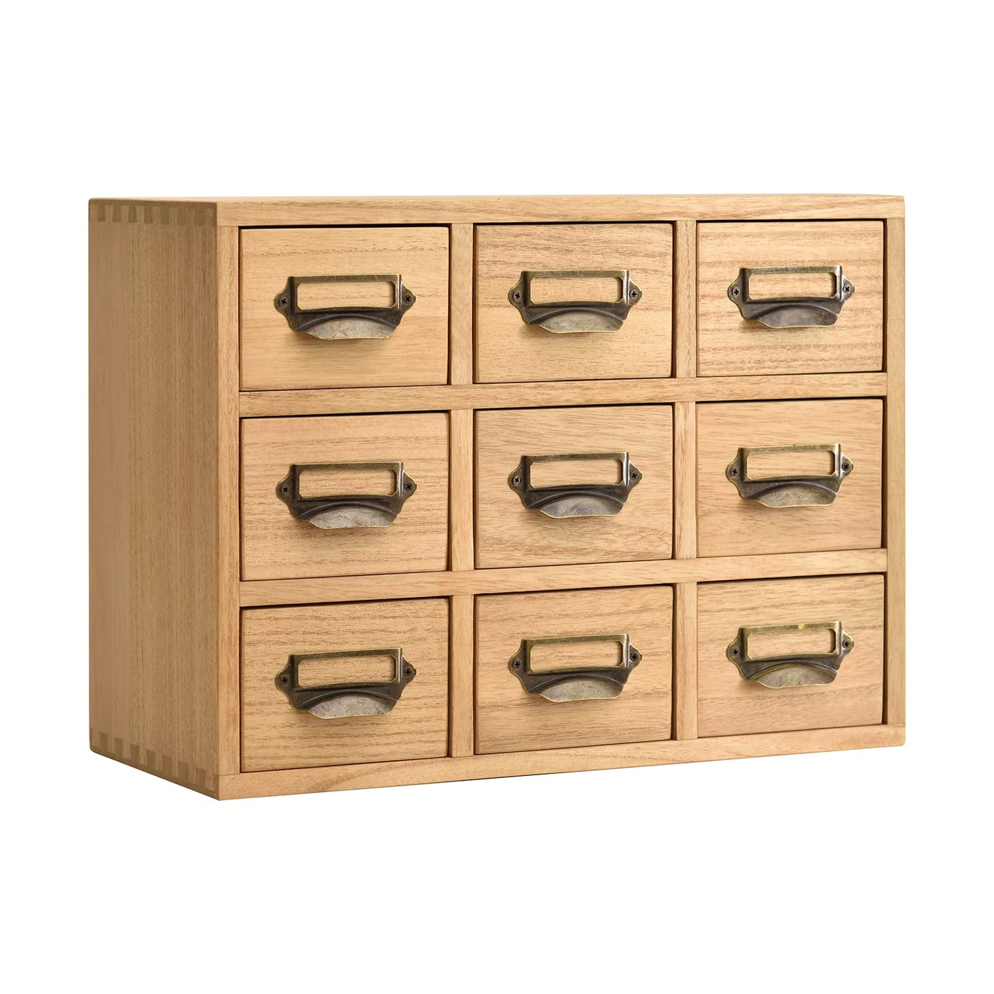 KIRIGEN Wooden Desk Storage Cabinet with 9 Mini Drawers, Wood Desktop Organizer with Metal Label Handles for Office Supplies, Crafts, Tea Bags, Makeup, Natural 9CG-NA