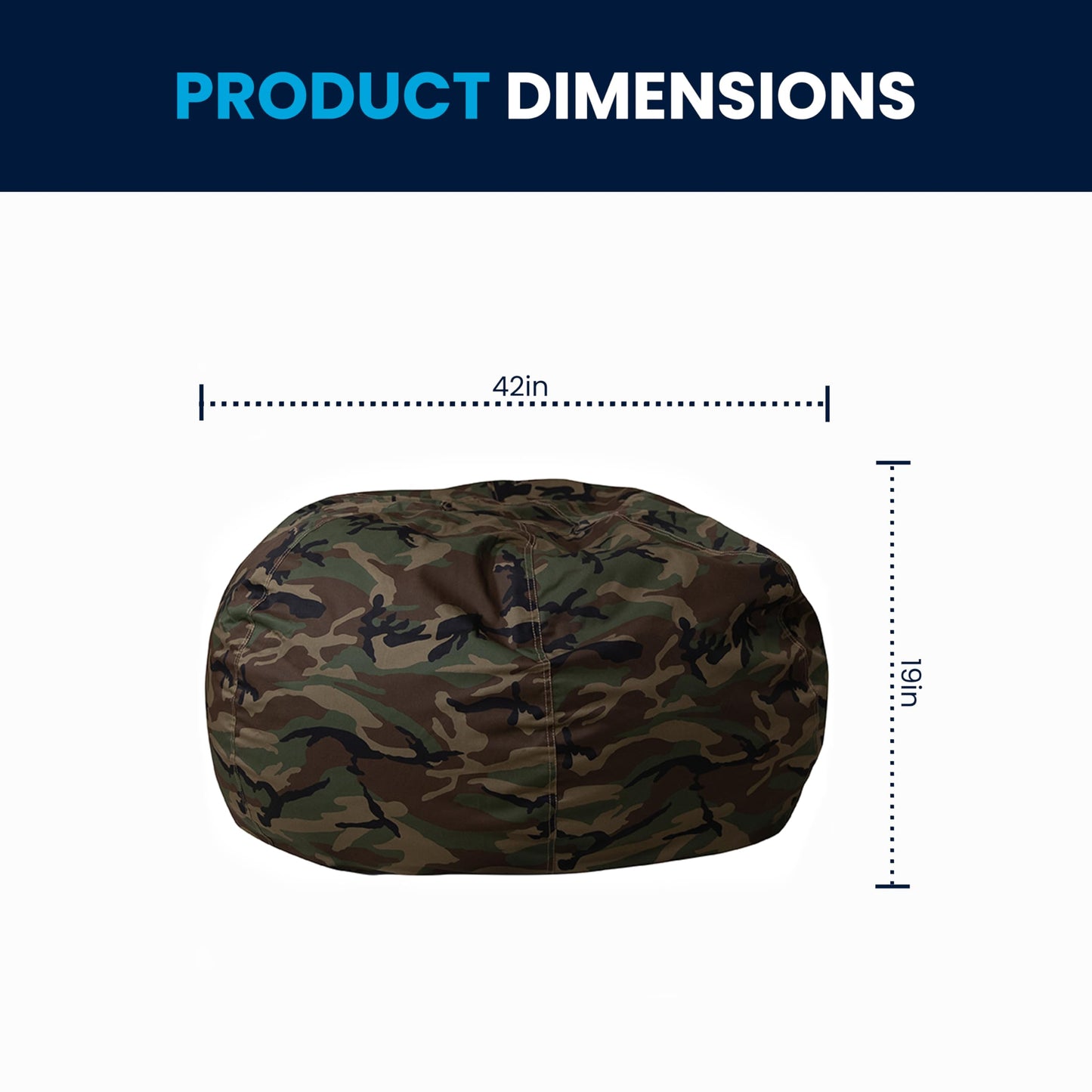 Flash Furniture Duncan Oversized Bean Bag Chair for Kids and Adults, Foam-Filled Beanbag Chair with Machine Washable Cover, Camouflage
