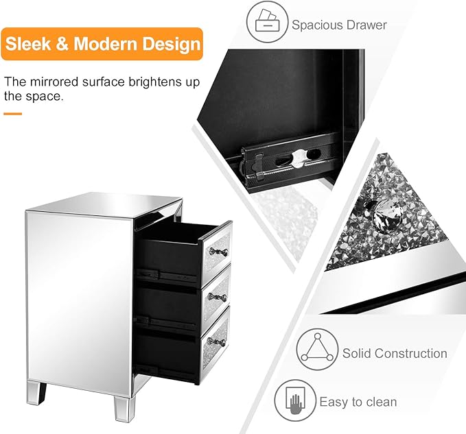 VINGLI Mirrored Nightstand