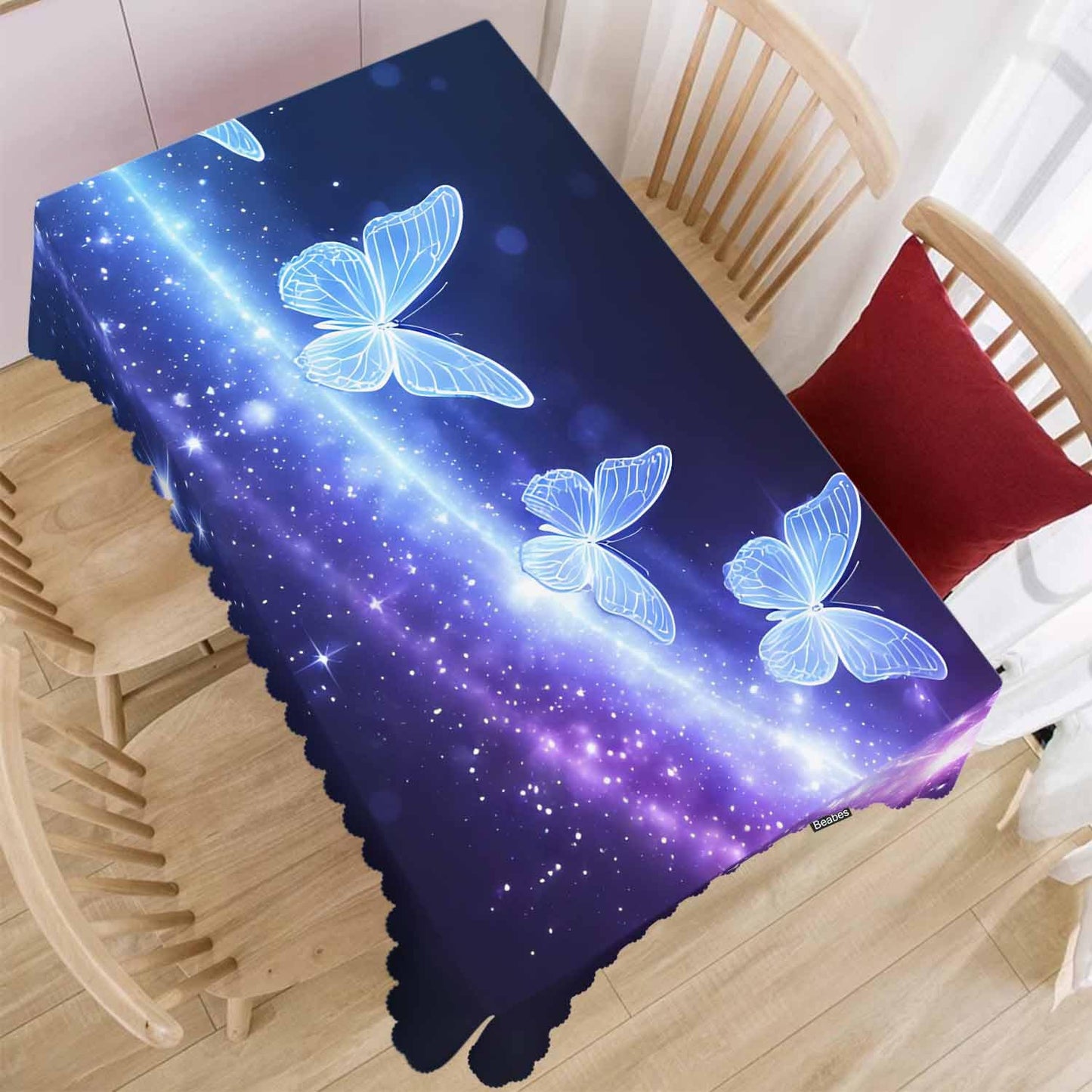 Beabes Butterfly Decorative Table Cover for Kitchen, Fantasy Butterflies Sparkle Oblong Tablecloth Dining Table Cloth Tabletop Tablecloths for BBQ Picnic Coffee 52"X70" 4-6 Seats, Purple