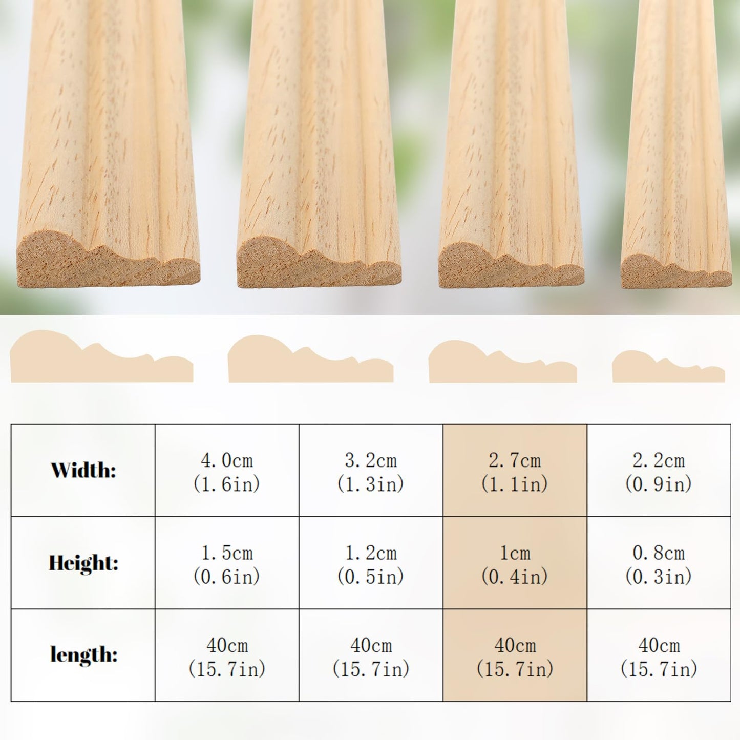 Cinnvoice 12 Pcs Wall Molding Trim, Split Wood Slats Mouldings Unfinished Fluted Wooden Panel Wood Trim Molding Decorative for DIY Door, Wall, Table, Cabinet(15.8" X 1.1")