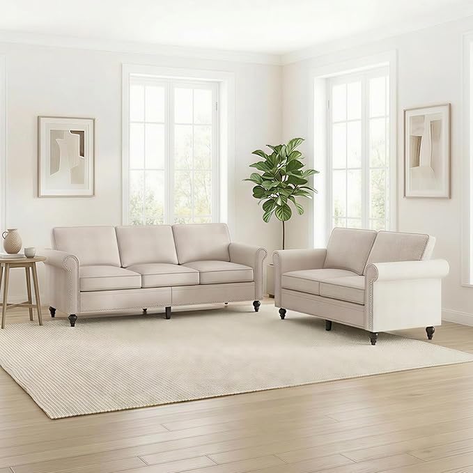 Living Room Sofa Sets 2 Piece, Modern 3 Seater Sofa and Loveseat Couch Sets