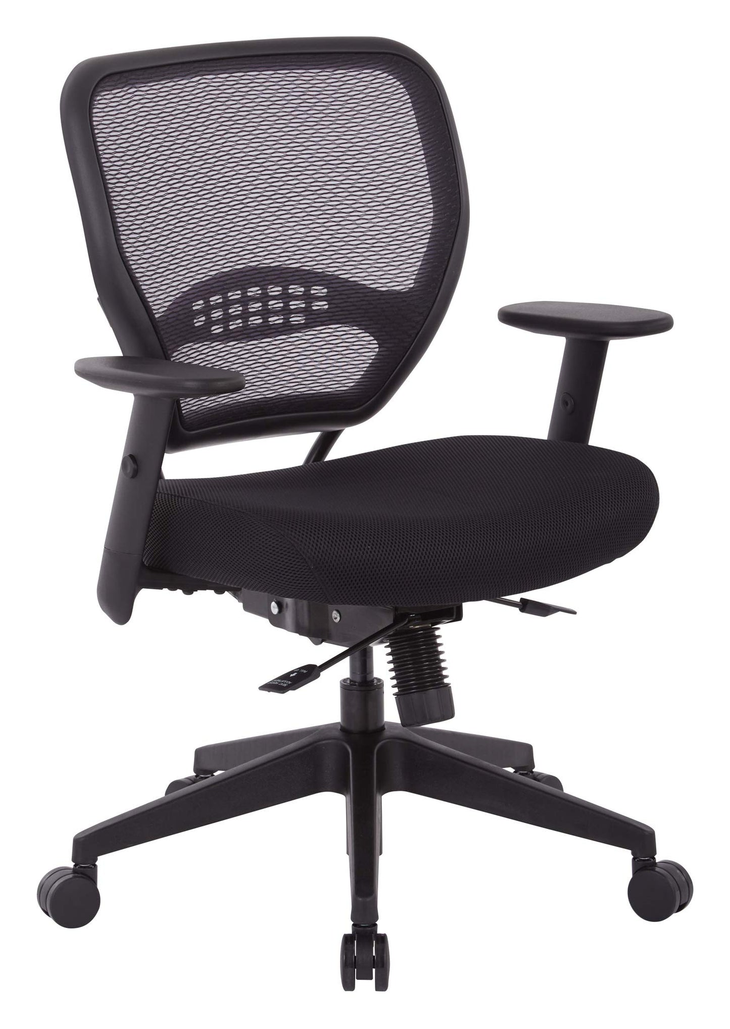 Space Seating 55 Series Air Grid Back Manager's Office Chair with Adjustable Angled Arms, Seat Slider and Angled Nylon Base, Black Fabric