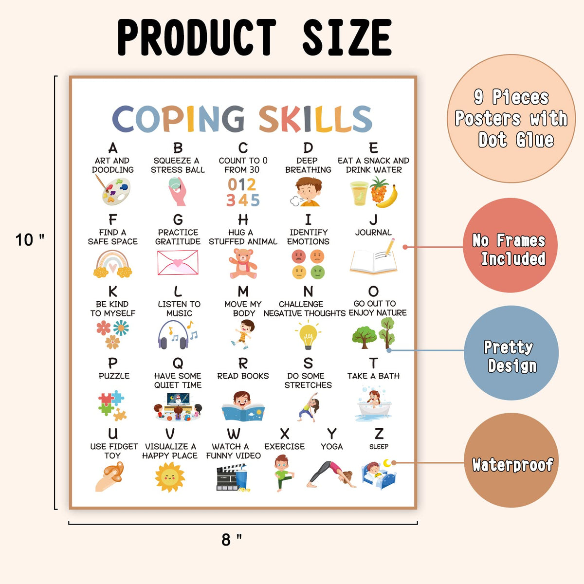 9 Calming Corner Posters,Calm Down Corner Feelings Chart for Kids, Mental Health Posters,Classroom Educational Poster Emotions Chart Coping Skills,Preschool Classroom Wall Art Decorations Mood Calming