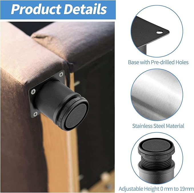 4 Inch Metal Furniture Legs Stainless Steel Adjustable Legs Black Metal Legs