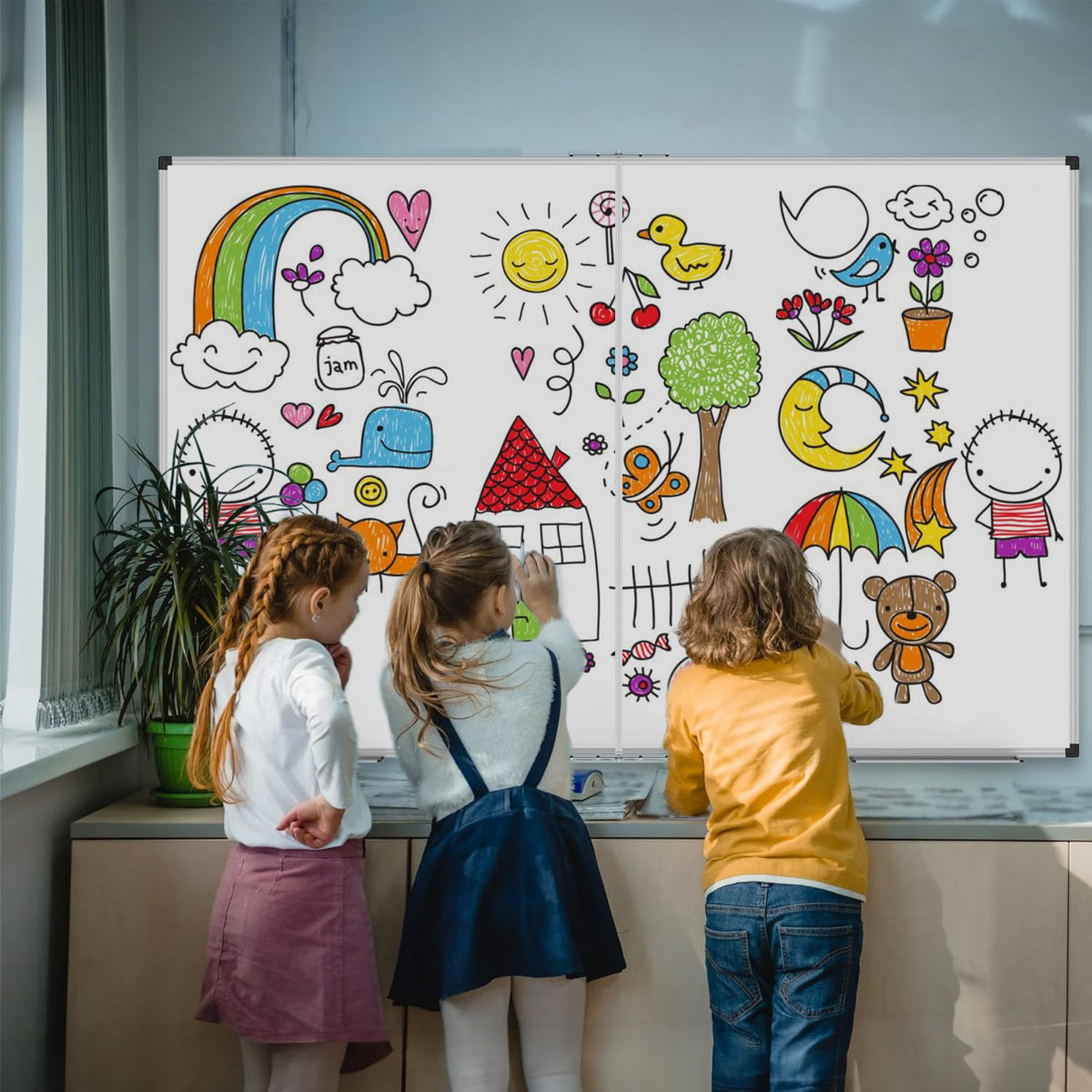 XBoard Magnetic Whiteboard 60 x 36 Inch, Foldable Dry Erase White Board with Aluminium Frame & Marker Tray 5' x 3', Wall Mounted Folding Message Presentation Board
