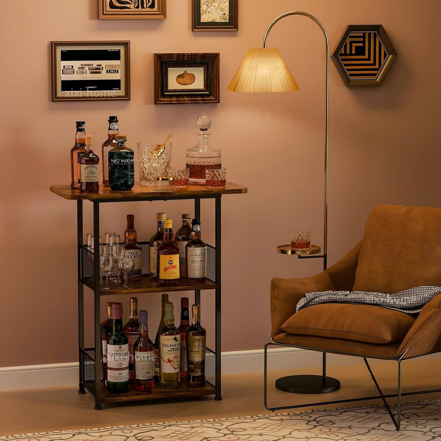 Xixi Home 3-Tier Wine Rack,Freestanding Whiskey Rack with Tabletop Wine Storage Shelve Versatile Liquor Stand Corner Liquor Bottle Display Shelf for Home Kitchen Bar Liquor Cabinets（H#）