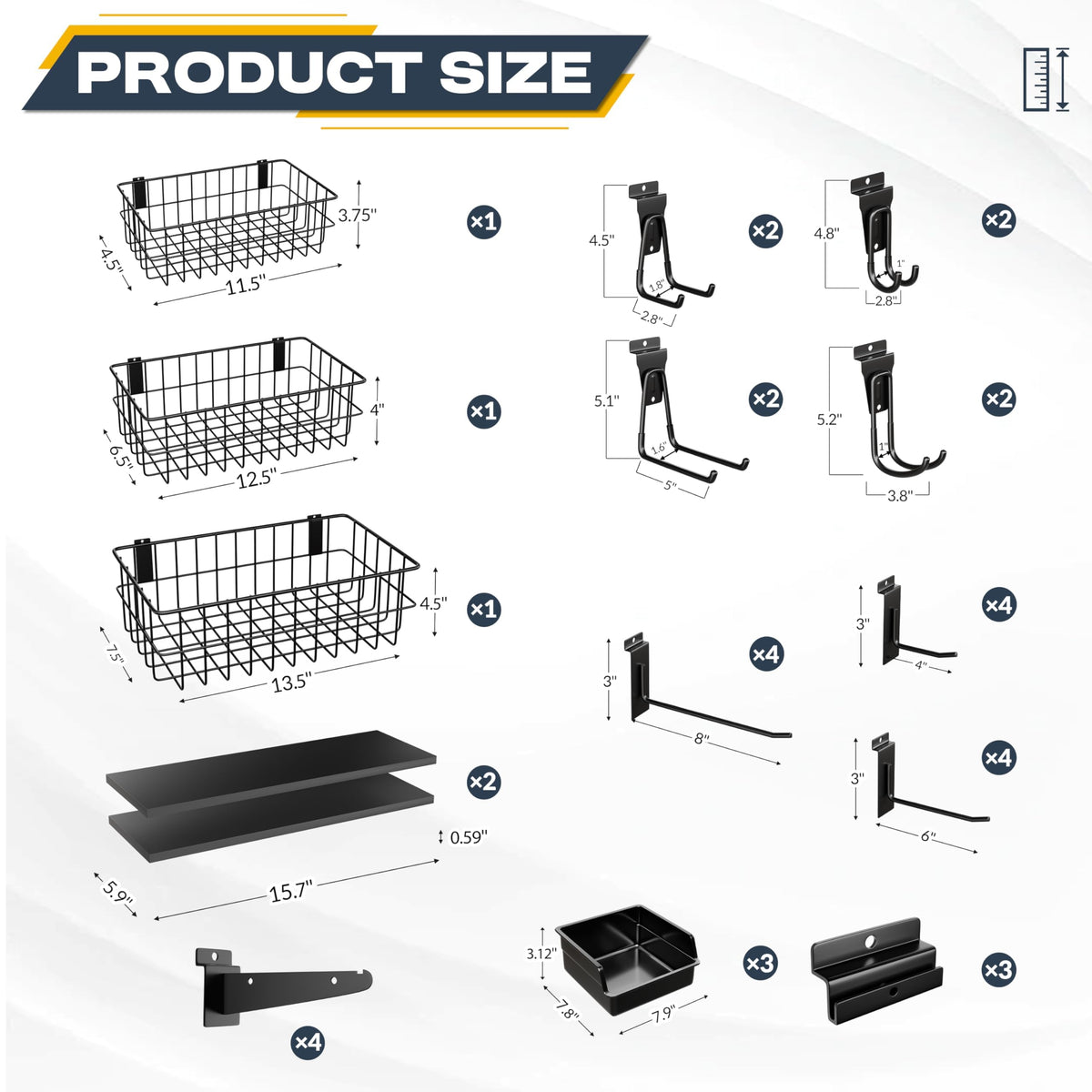 35Pcs Slatwall Accessories Kit, with Slatwall Hooks, Baskets, Shelves, Bins, Heavy Duty Slat Wall Accessory for Garage Organization, Workshop & Utility Room