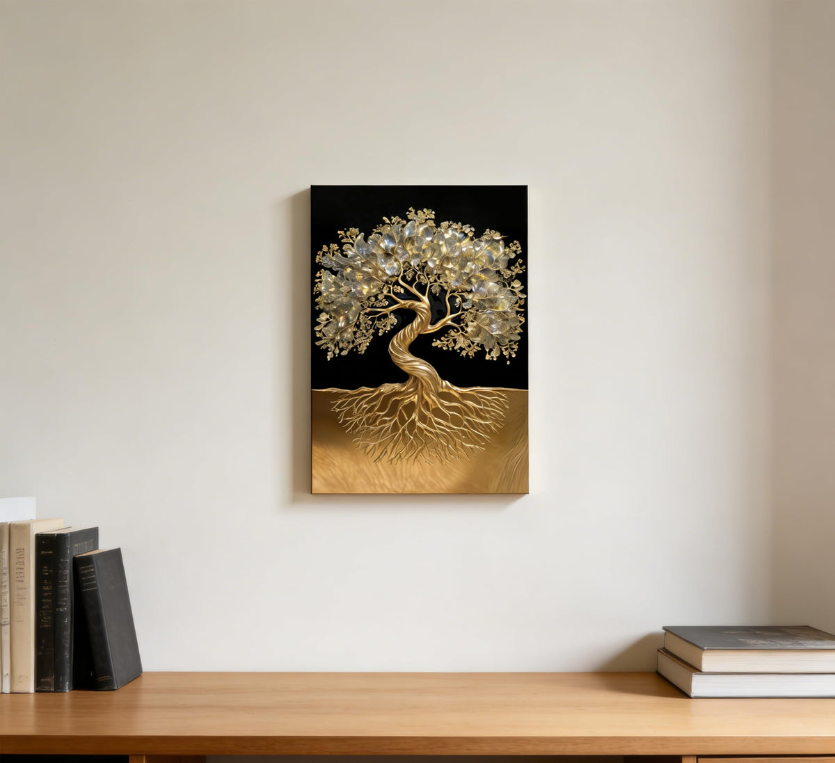 Tree of Life Canvas Wall Art Healing Crystal Painting Picture Wall Decor Golden Minimalist Theme Poster Print Artwork for living room Bathroom Bedroom Office Hallway Home Decoration