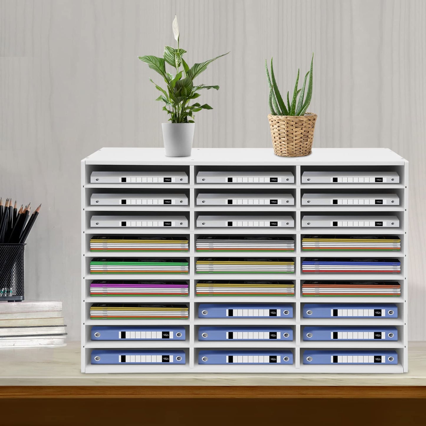 TuBaSaki Literature Organizer 27 Slots Compartments Desktop File Sorter Mail Center Paper Storage Cabinet Home & Office Mailbox School Classroom Keepers