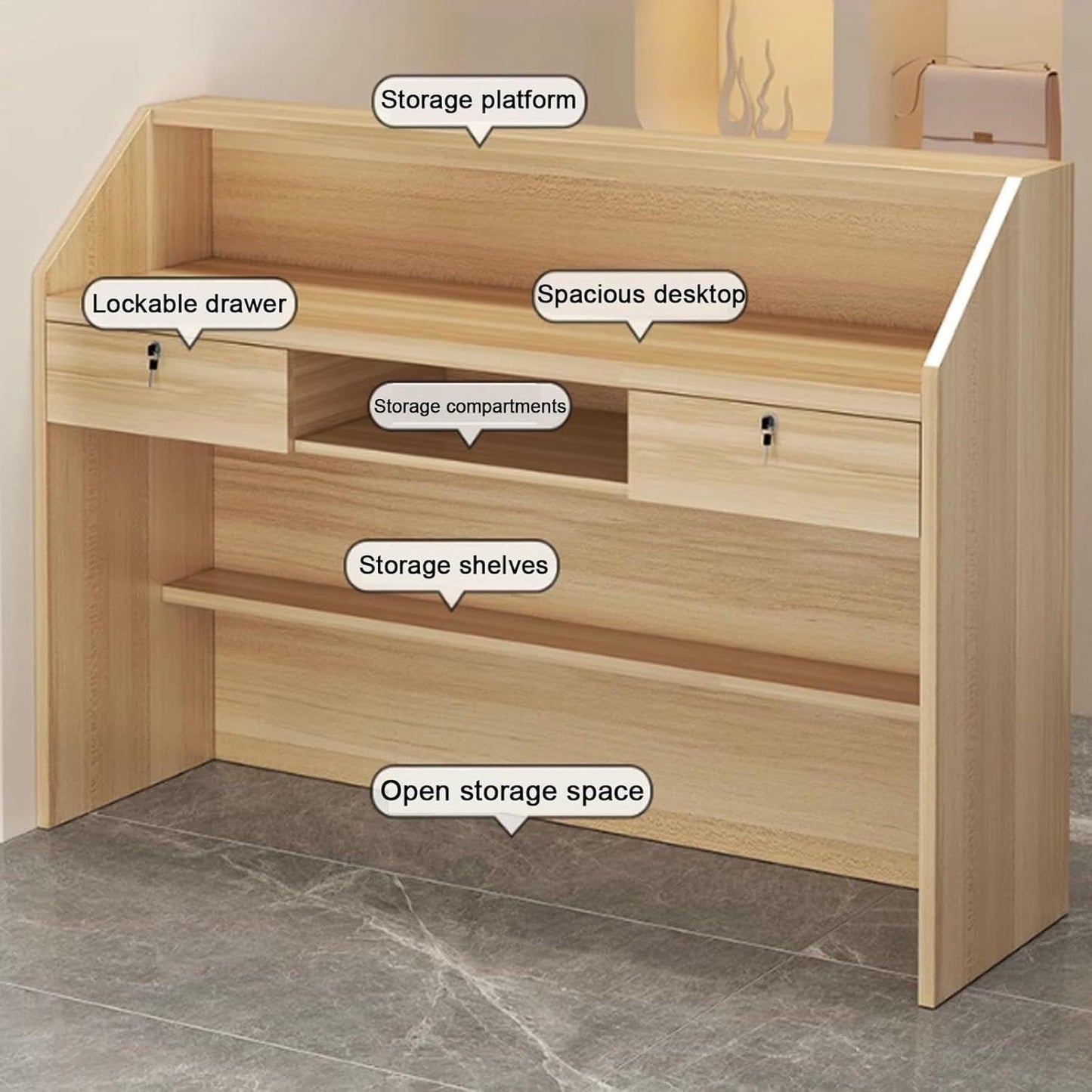 GFXYQPDNV Simple Front Desk Reception Counter, Modern Office Reception Desk with Lockable Drawer, for Store Hotel Office
