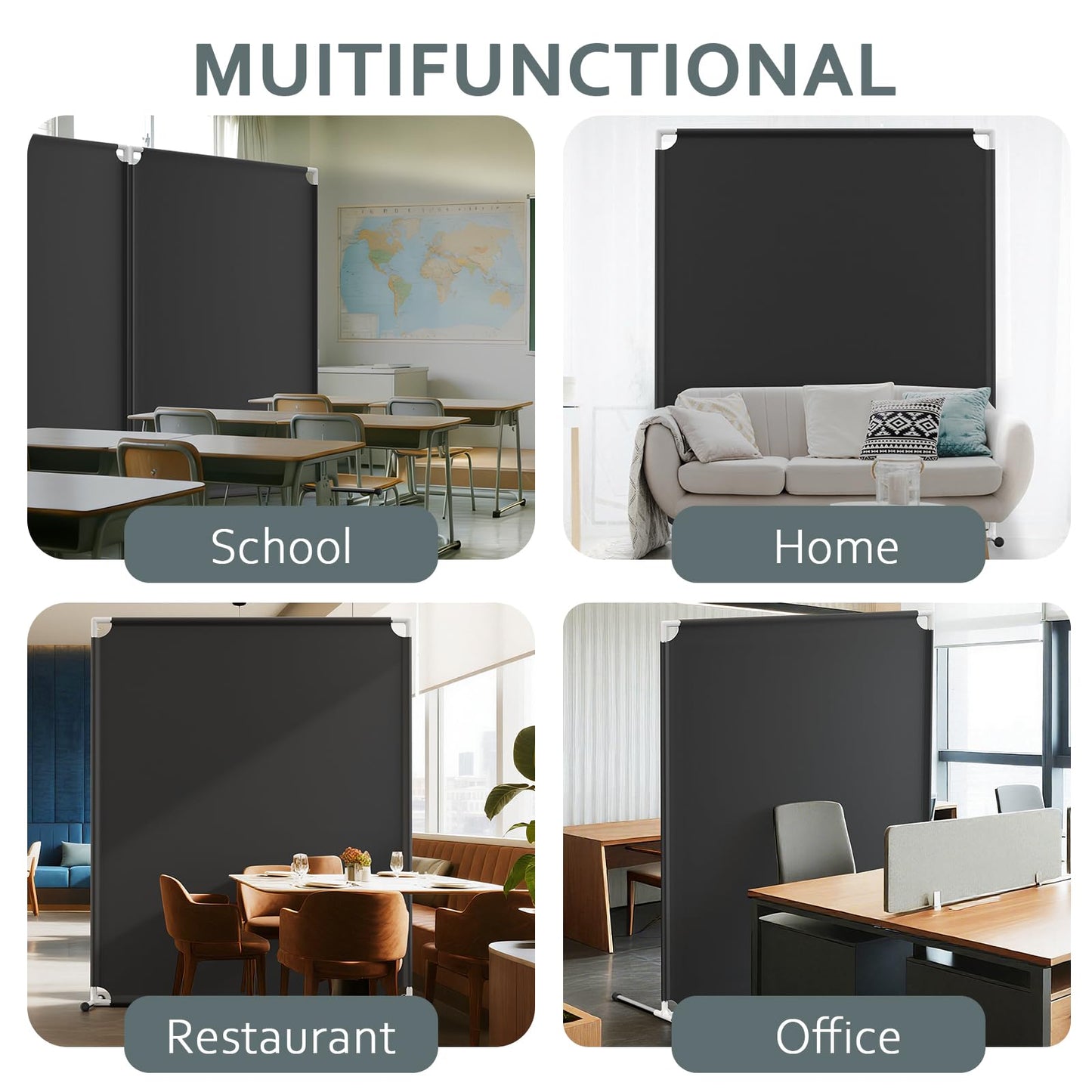 Room Divider for Privacy Protection - Single Panel Privacy Screen for Room Separation, 75.6" x 60" Portable Room Partition for Bedroom Office Dorm, Freestanding Divider Easy to Install ，Black