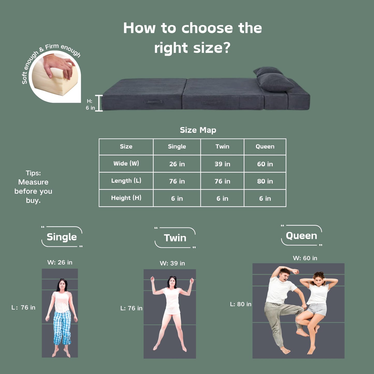 HILERO Folding Sofa Bed, 4 in 1 Convertible Sleeper Chair with Pillow, Single Memory Foam Fold Out Chair Bed, Modern Floor Futon Sofa Couch Mattress for Living Room/Guest/Apartment, Dark Grey