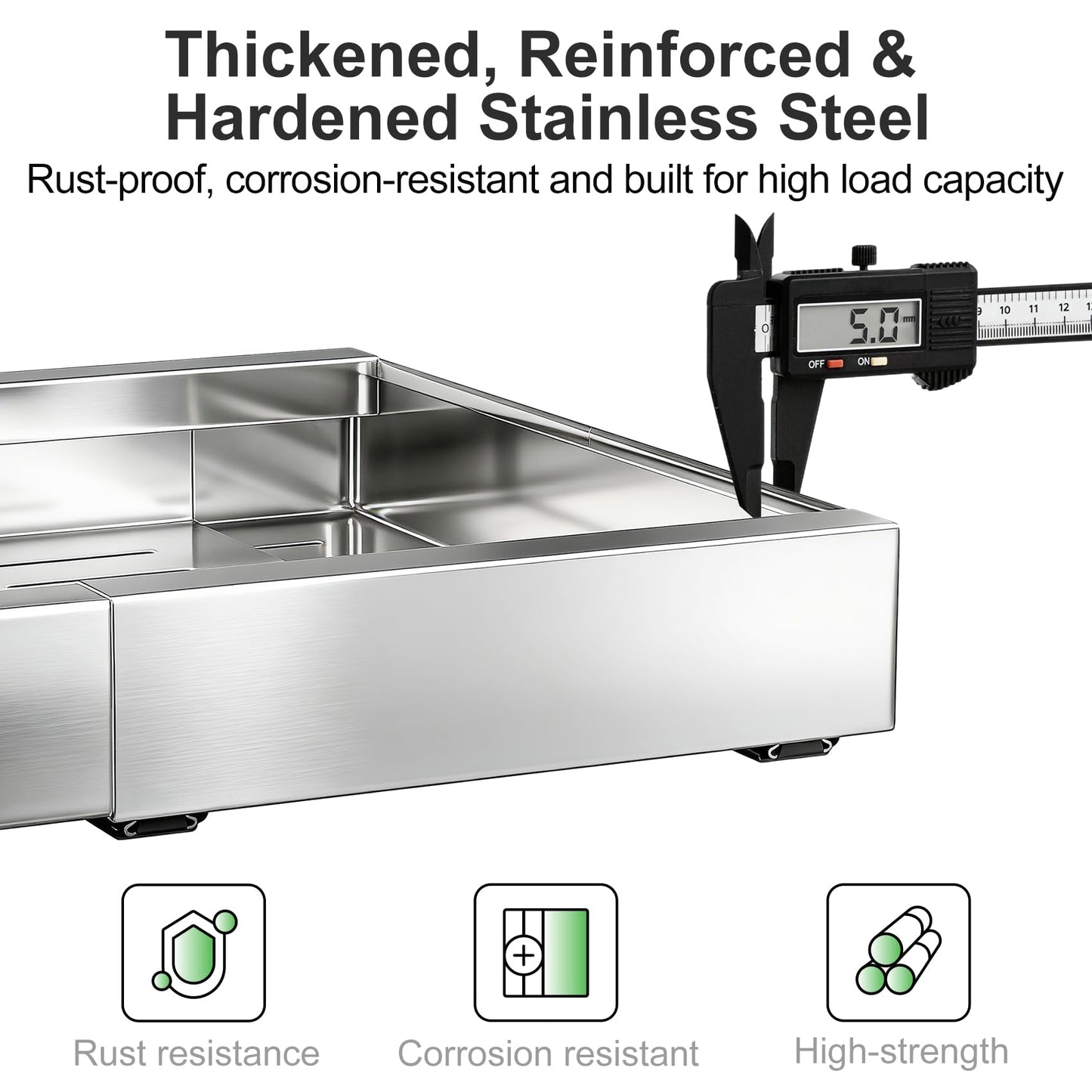Pull out Cabinet Organizer, Stainless Steel Expandable(12"-20") Heavy Duty Slide out Drawers Fixed with Adhesive Nano Film for Pots, Roll out Shelf Storage for Kitchen Base(Silver-2pcs)(3 Rails)