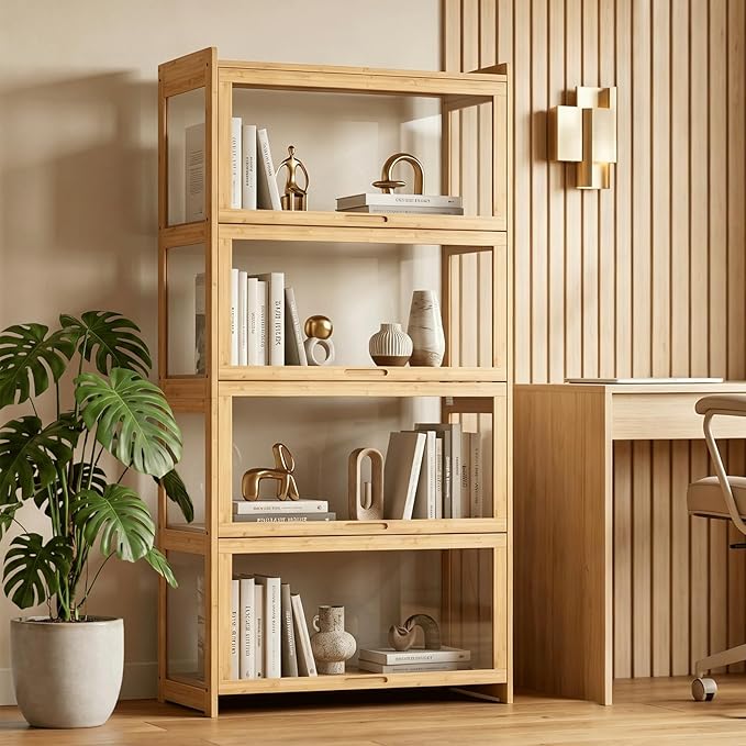Magshion Display Cabinet with Acrylic Doors, 4-Tier Curio Cabinet