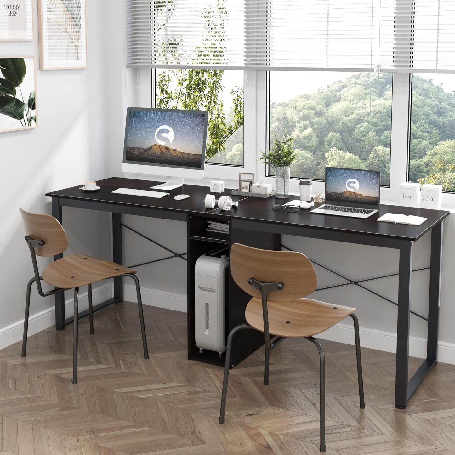 soges 2 Person Home Office Desk,78 inches Large Double Workstation Desk, Writing Desk for Two People, Craft Table with Storage, Black HZ011-200-BK