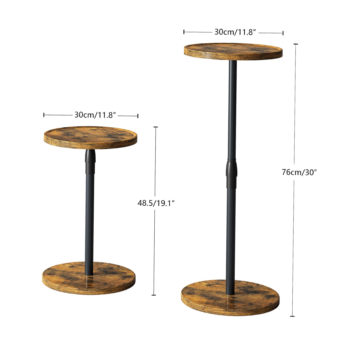 IRCPEN Adjustable Round Side Table, Small End Table, Pedestal Drink Table for Small Spaces, Tall Round Nightstand for Living Room Bedroom Sofa Couch, Rustic Brown ET-010RB
