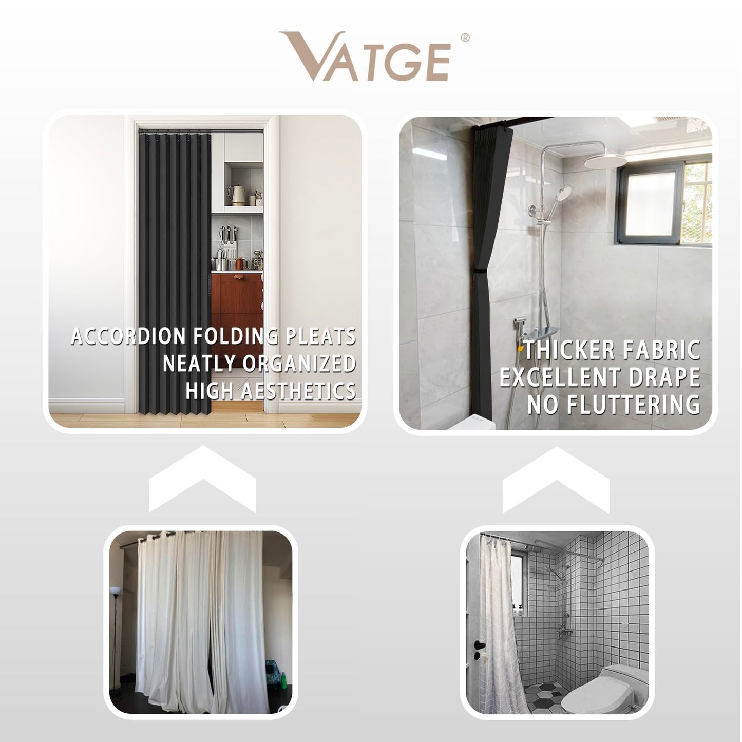 Vatge Closet Door Curtain Room Divider Drapes, Pleated Folding Style Curtains for Doorways Curtain for Bedroom Without Door,1 Panel with Tieback, W39 x L78, Black