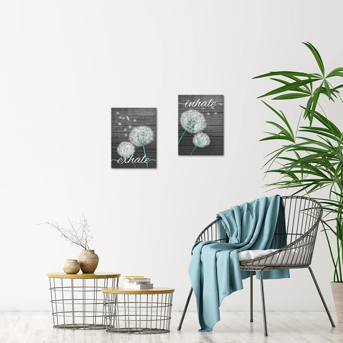 HOMEOART Farmhouse Decor Inhale Exhale Wall Art Dandelion Flower Painting Canvas Prints Yoga Room Meditation Room Decor Framed (12"x16"x2 Panel)