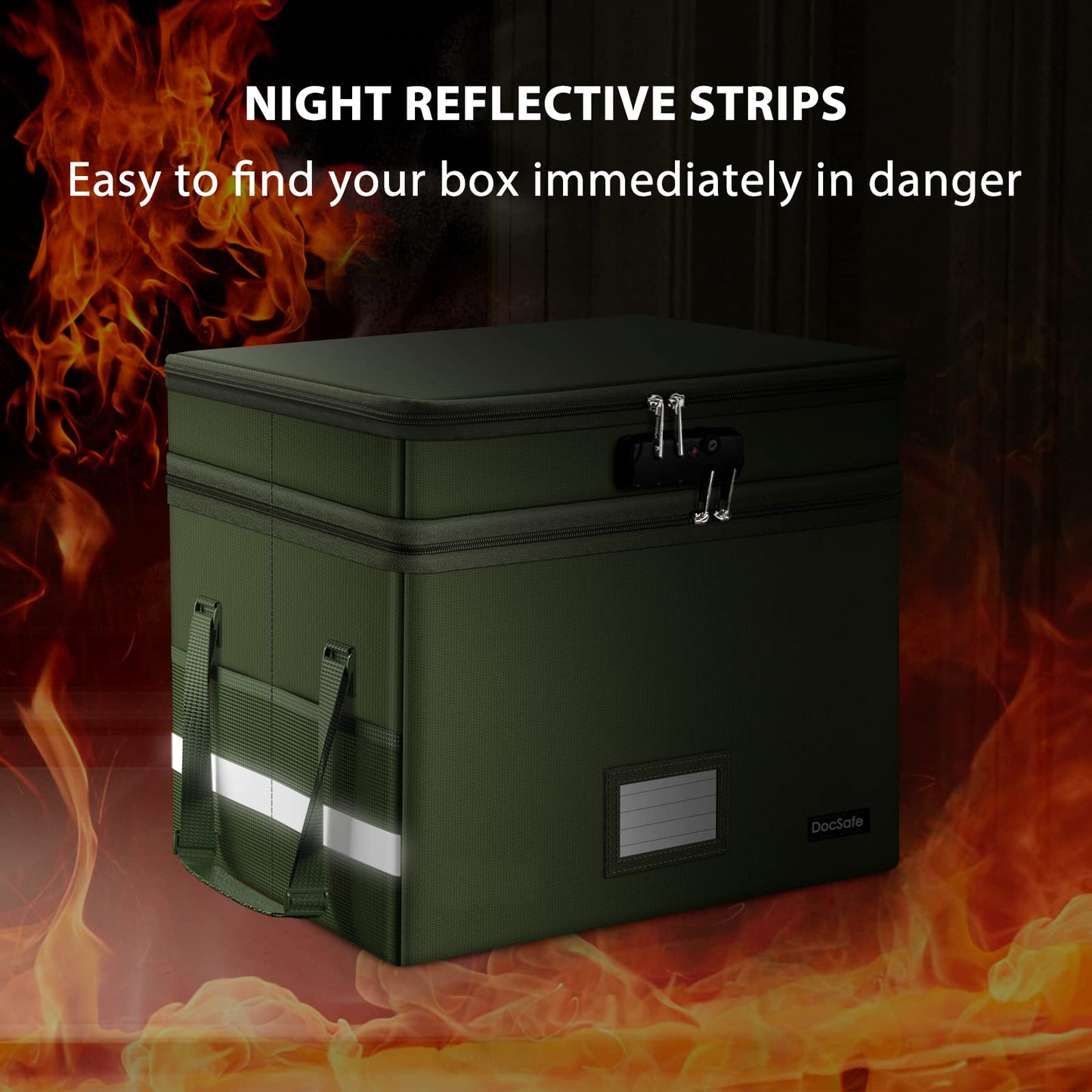 DocSafe File Box with Lock,Multi-Layer Fireproof Document Box Collapsible File Storage Organizer with Pockets/Handle,Portable Home Office Filing Cabinet for Hanging Letter/Legal Size Folders,Green