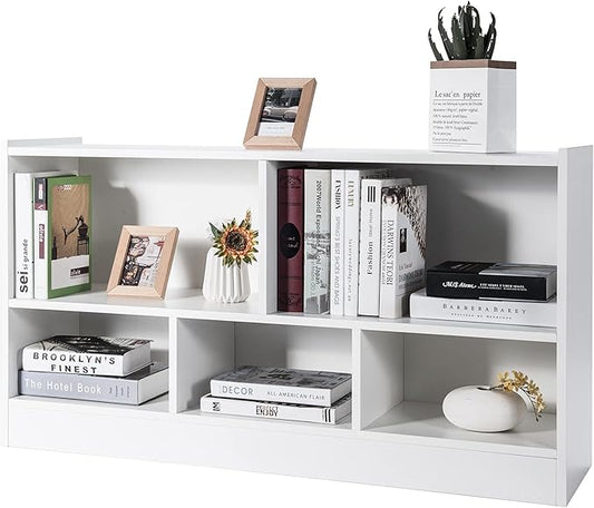 Tangkula 5 Cube Bookcase, 2 Tier Wooden Storage Open Bookshelf, Kid's Playroom