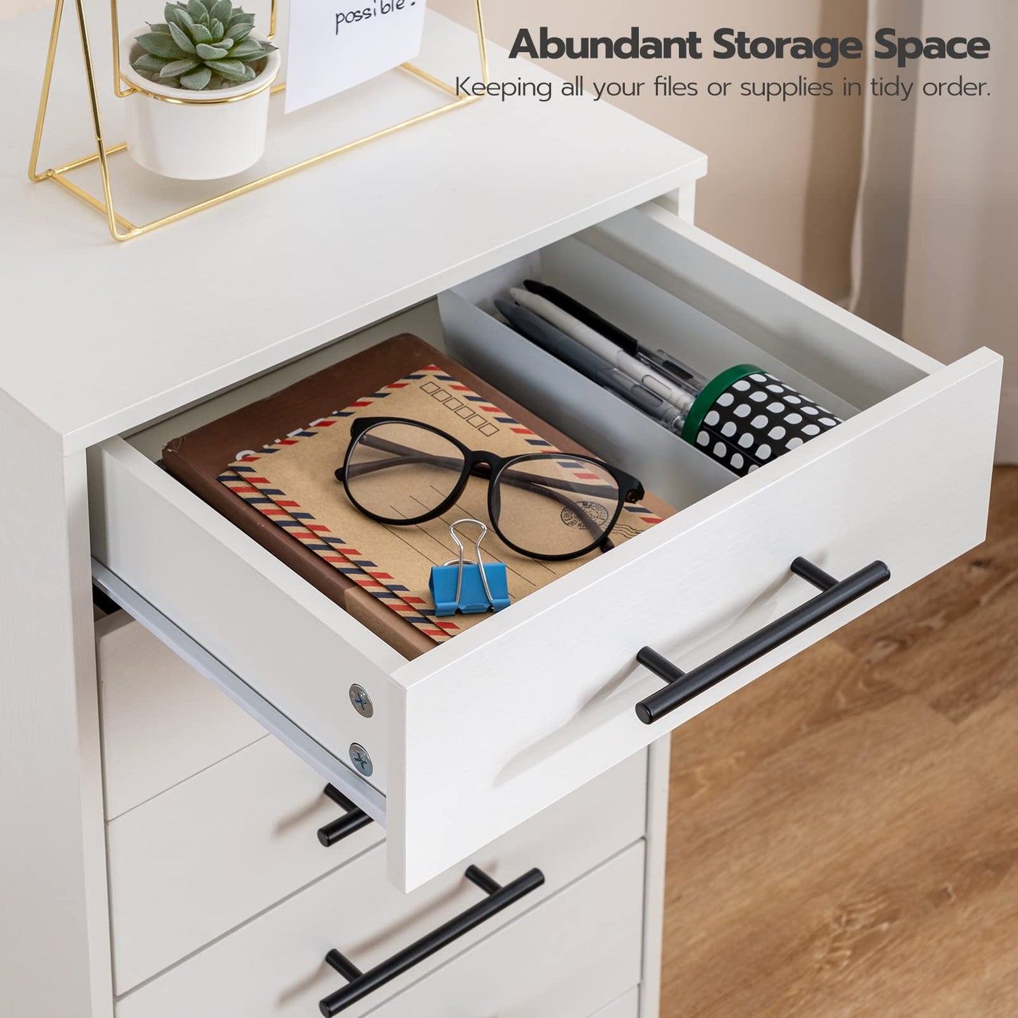 HOOBRO 7-Drawer File Cabinet, Wooden Office Cabinet with Drawers, Mobile Storage Filing Drawer for Home Office, Study, Easy Assembly, White WT07WJ01