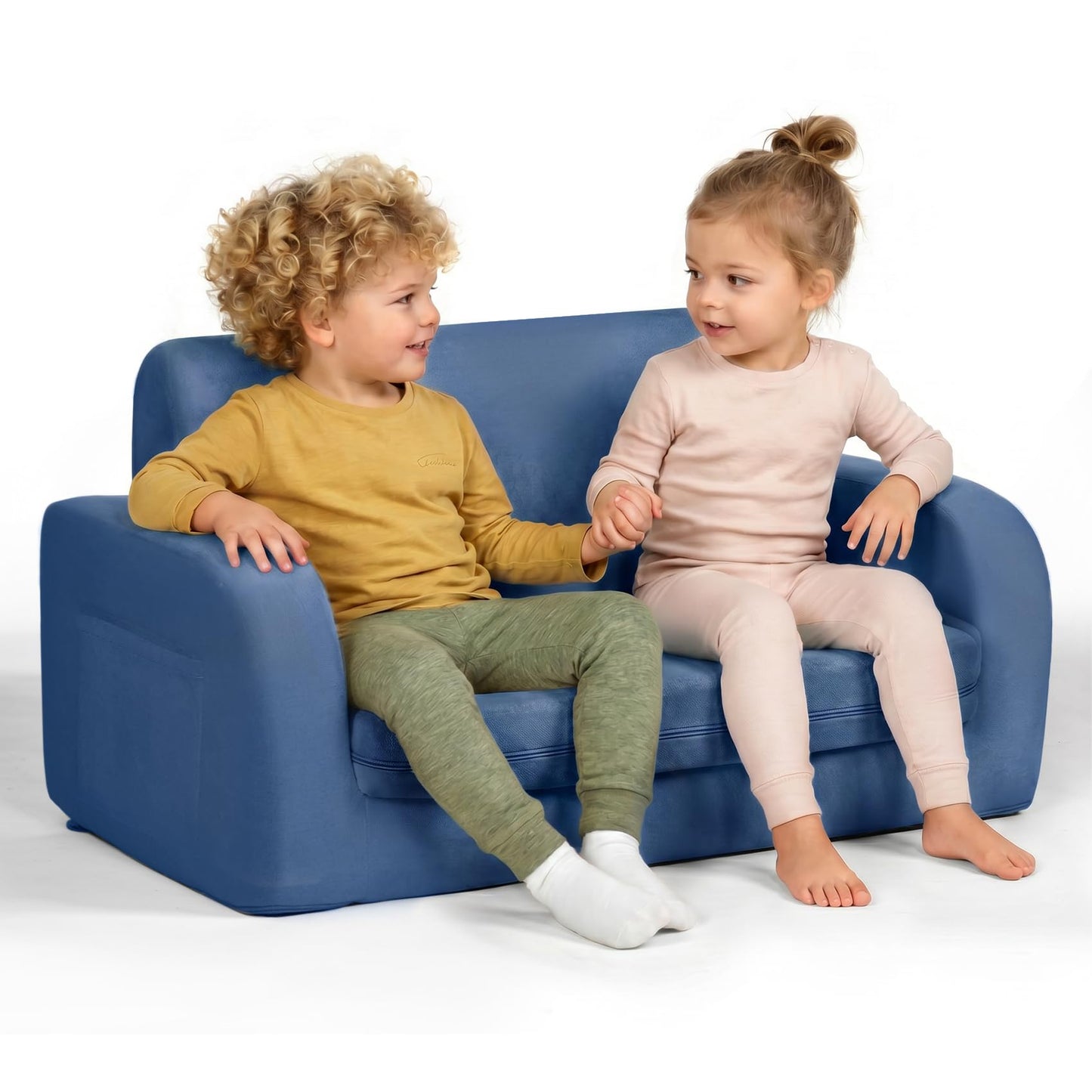 little dove 3-in-1 Extra Wide Convertible Kids Couch, Flip Open Kid Sofa, Machine-Washable Kid Couch for Girls, Kids Sofa for Fun Playtime, Dark Blue