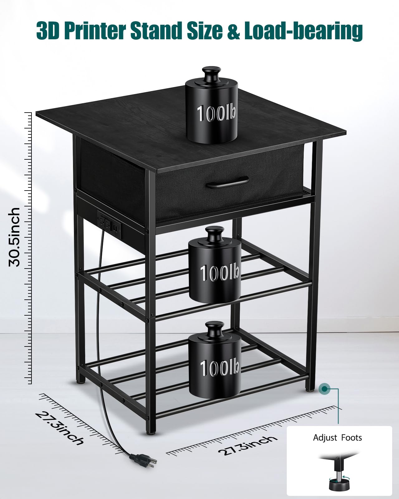 AHOWPD 3D Printer Table with Filament Storage - 3D Printer Stand Shelf Filament Storage Rack Heavy Duty 3D Printer Desk with Drawer for Workshop Studio Office