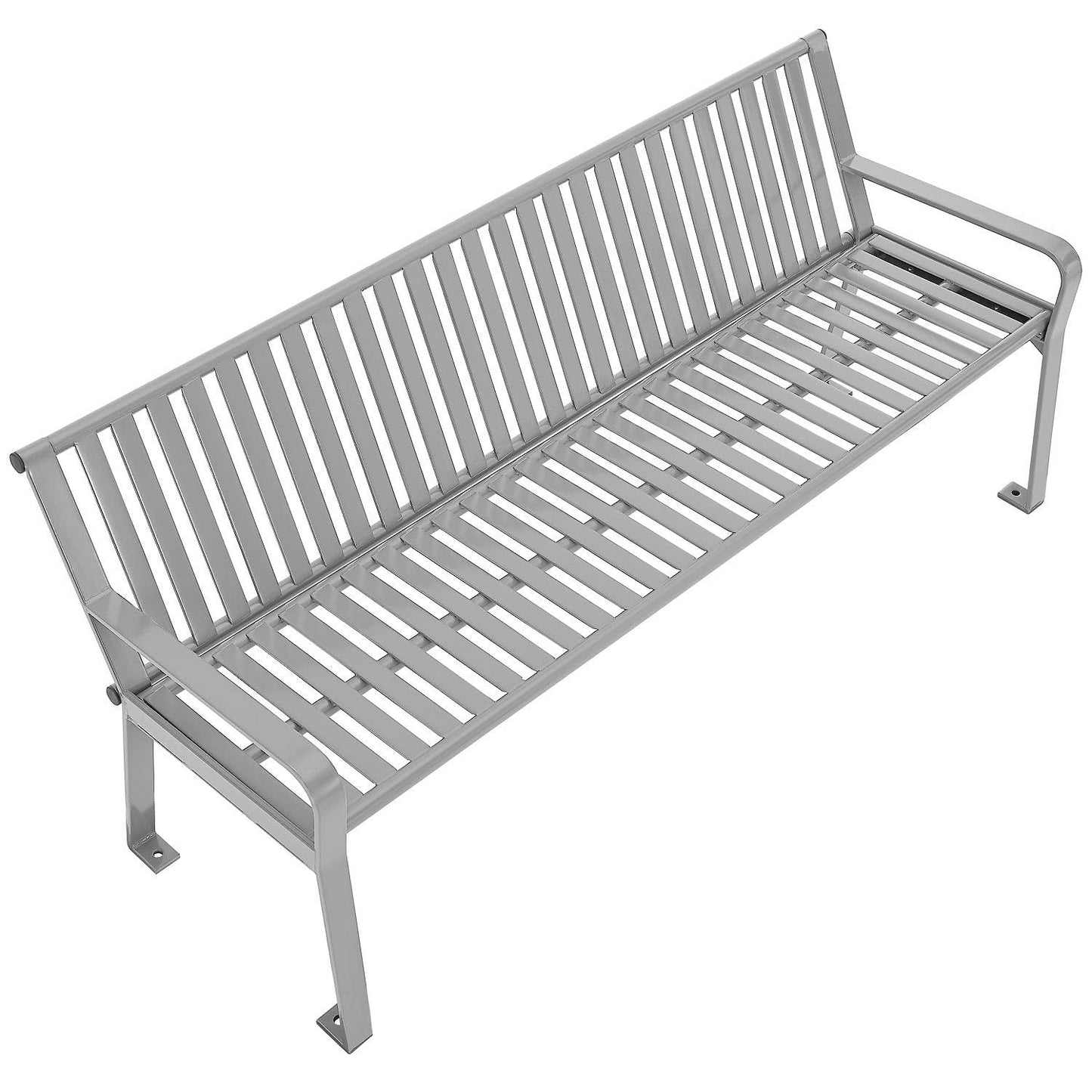 Global Industrial 6 ft. Outdoor Heavy-Duty Portable Park Bench with Back, Vertical Steel Slat, Corrosion-Resistant Gray Powder Coat Finish, Unassembled