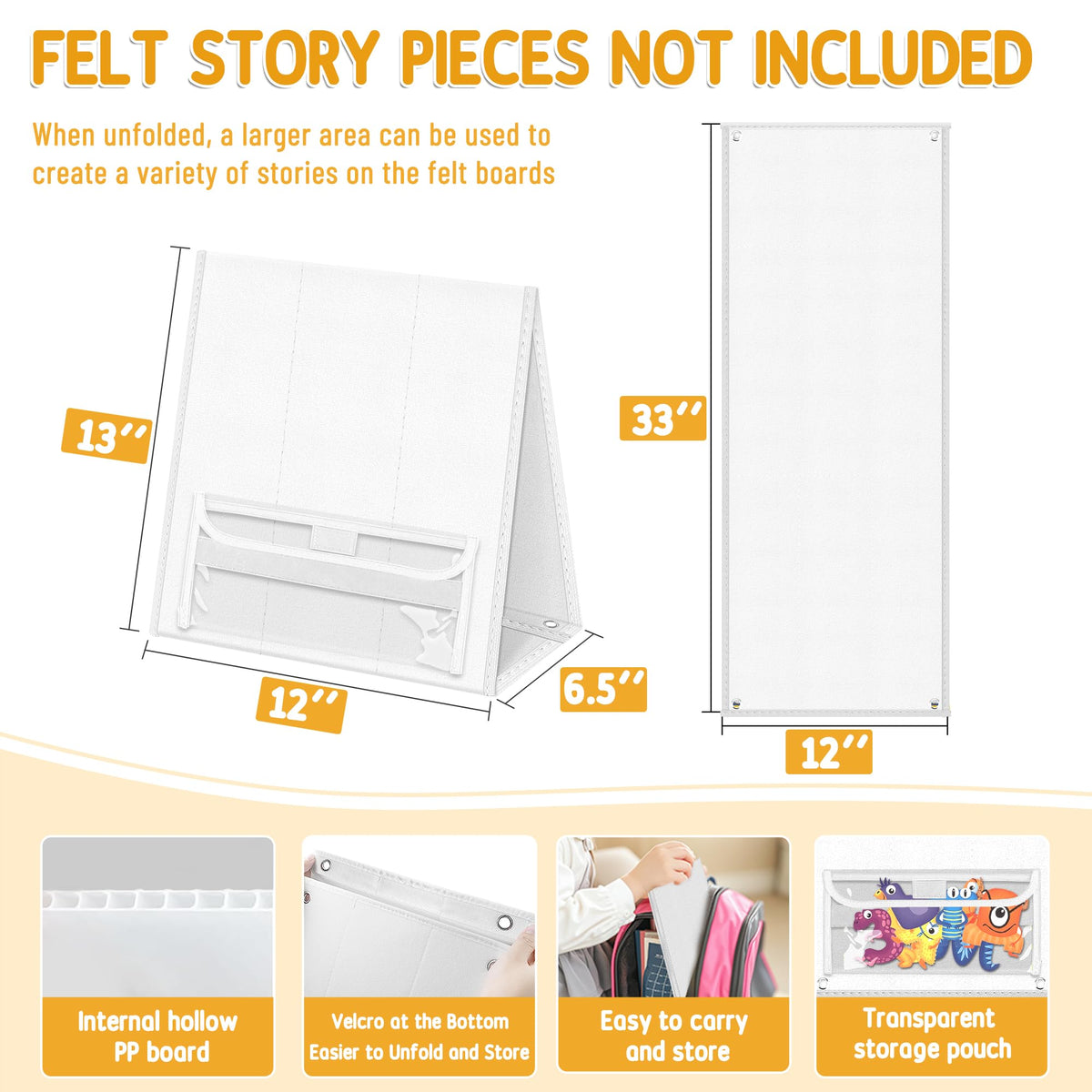 AKAYOK Foldable Felt Board - Double-Sided Flannel Story Board for Preschool Learning, Interactive Storytelling & Play | 13" x 12" Portable Felt Play Board for Home & Classroom Use（White）