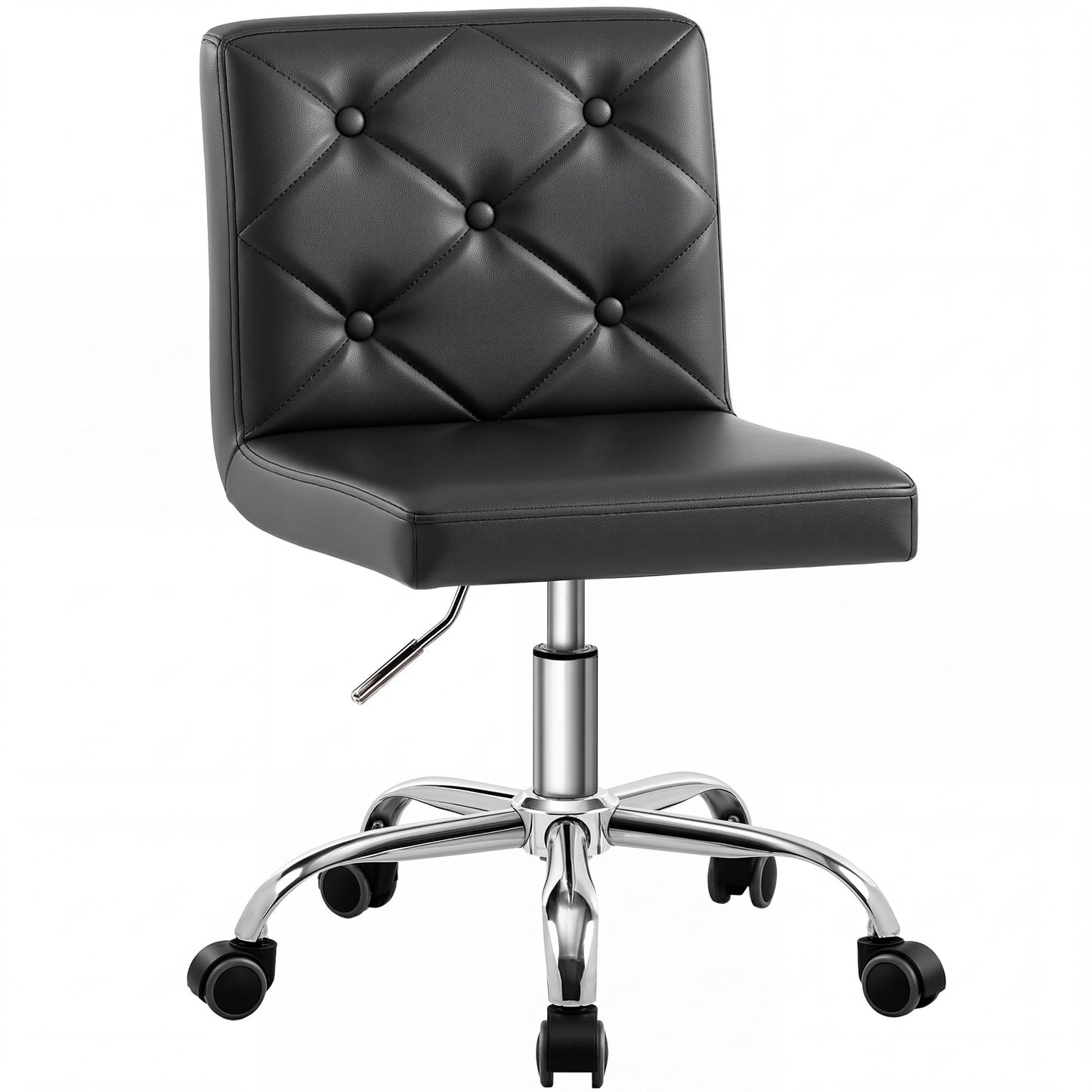 VECELO PU Leather Mid-Back Armless Vanity Chair Adjustable Height 360° Rolling Swivel for Home Office Work