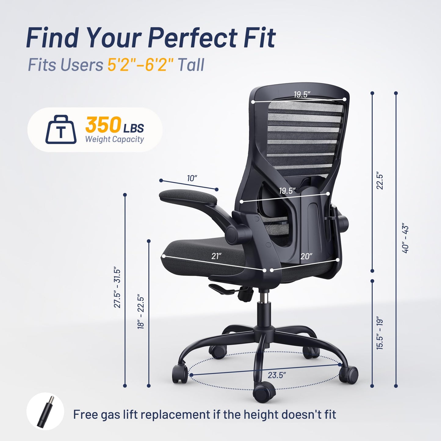 QLTPLUS Office Desk Chair for Long Hours & Lower Back Pain Relief – 4“ Thick Molded Foam Cushion, Enhanced Lumbar Support, Padded Flip-up Armrests, Ideal for Office or Study, Black