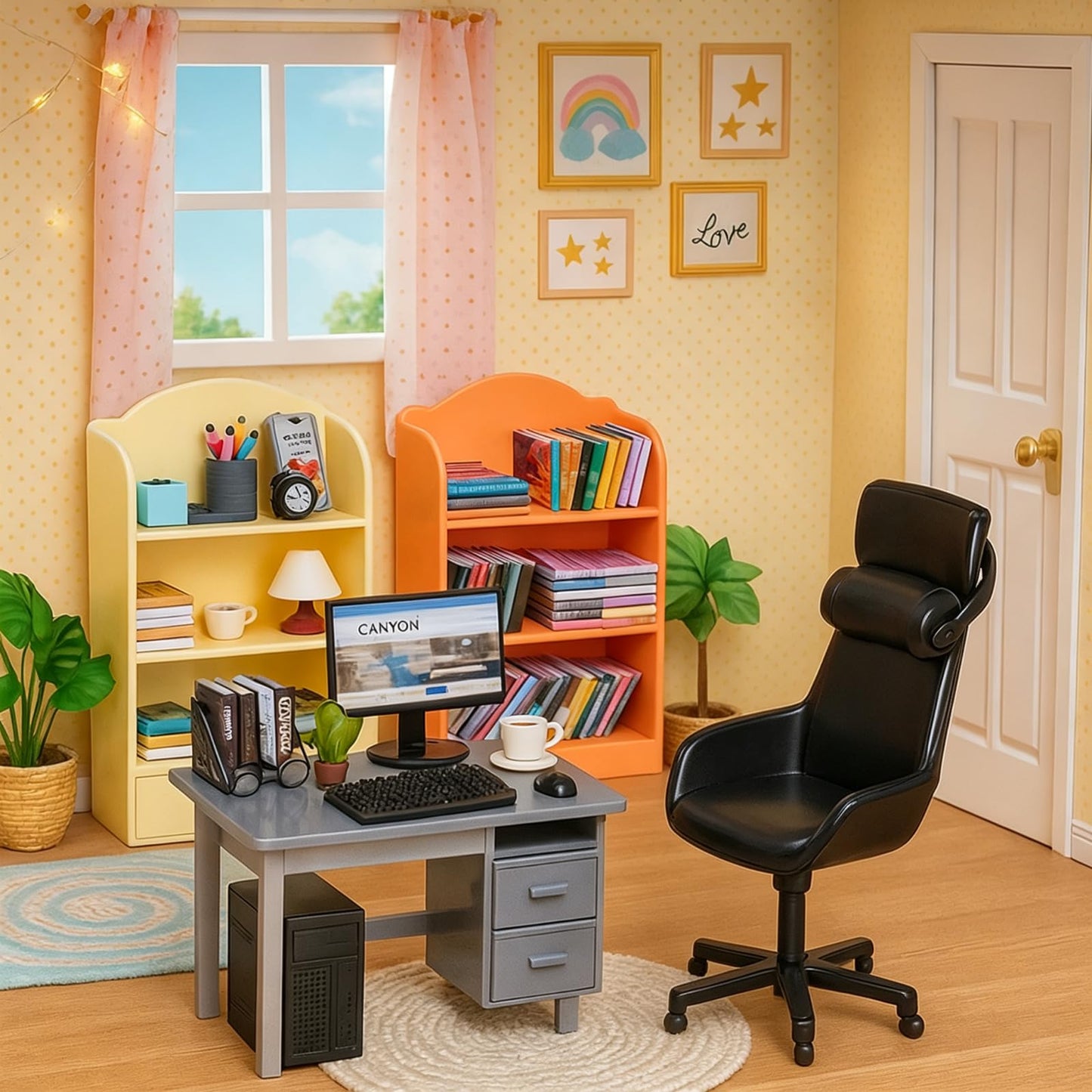 1:12 Scale Doll House Mini Computer Office Desk Furniture Accessories Set