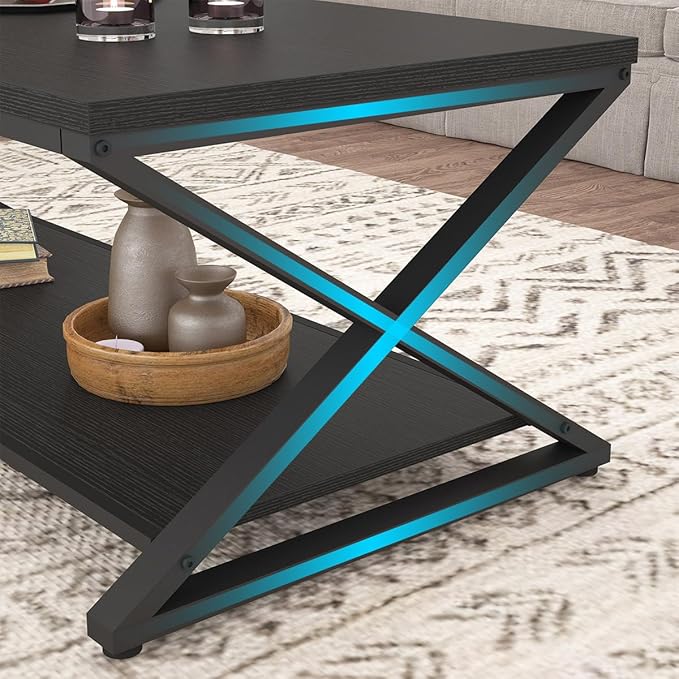 HSH Black Coffee Table Modern, 47 Inch Simple Rectangle Cocktail Table