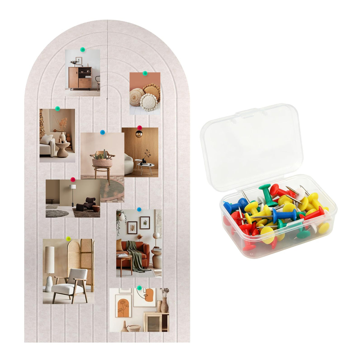 Large Arched Felt Bulletin Board, 47" x 24" Cork Board Alternative with 30 Push pins, 8 Customizable Adhesive Tiles for Office, Home Wall Decor, Photos and Workspace(Camel)