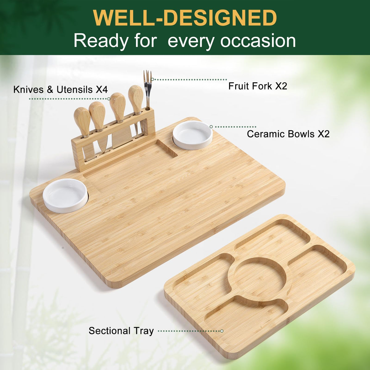 ROCIRLAB Bamboo Charcuterie Boards (23"×11"×0.8") and Knife Set, Lightweight Cheese Board and Platter, Unique Gift for Housewarming, Anniversary & Wedding, Mother's Day and Christmas for Women…
