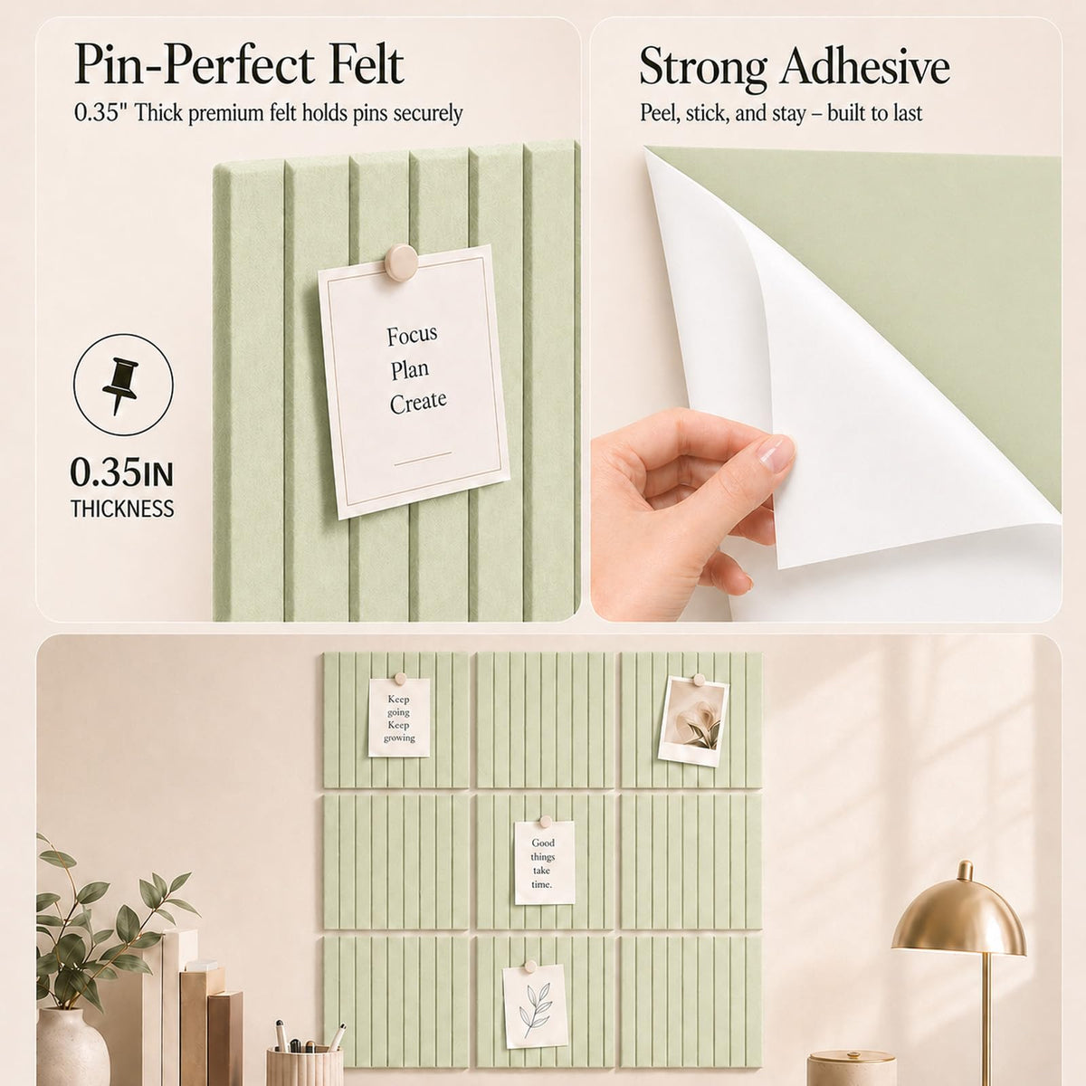 Baysola Stripe Felt Bulletin Board Panels 48 x 36 Inch Self Adhesive Wall Tiles Cork Board Alternative for Office Classroom Photos Notes 12 Pack