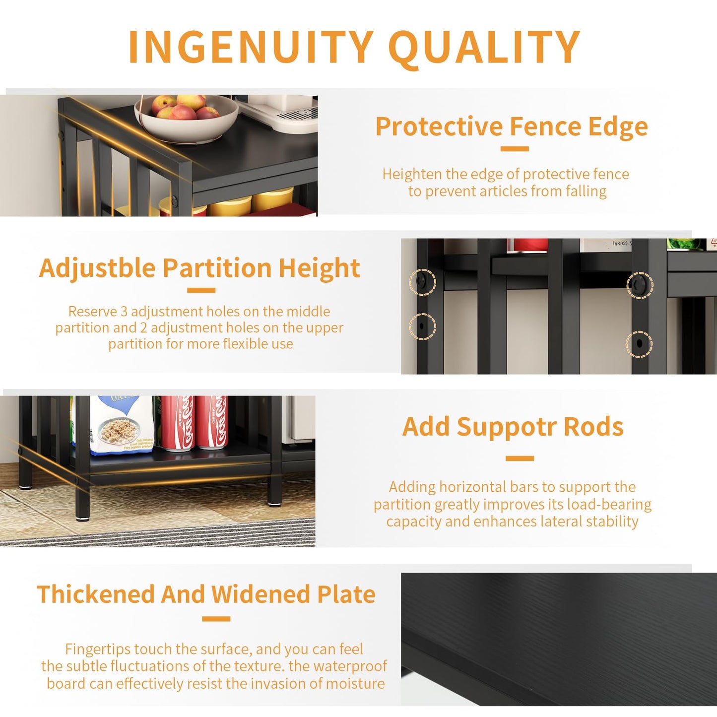 YCHF 6-Tier Kitchen Bakers Rack,Mini Fridge Shelf with Storage, Mini Fridge&Microwave Oven Stand Table,Coffee Bar,Adjustable Kitchen Shelves Freestadning for Home Office (Black Wood Grain)